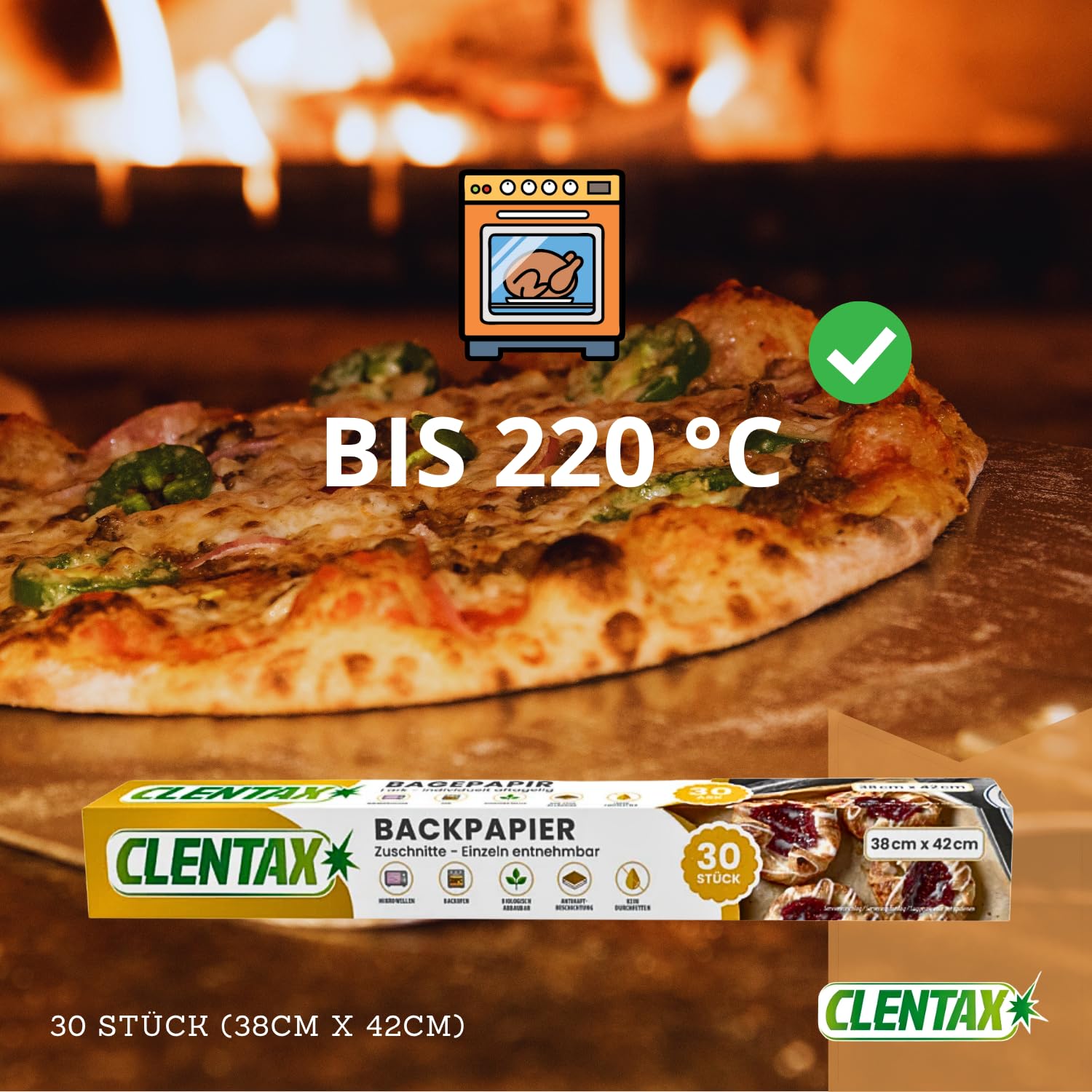 CLENTAX Backpapier Zuschnitte, 720 Blatt (24 St. x 30 Blatt) Backpapier für Backofen, Mikrowelle - Kein Durchfetten - Antihaftbeschichtung, (38 x 42 cm) zum Backen von Keksen, Kochen, Backen, Braten
