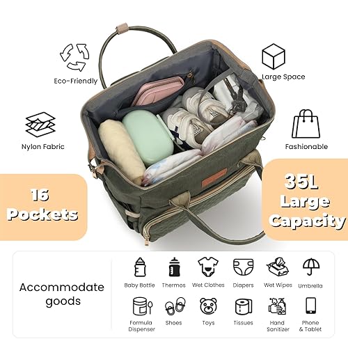 Miniatura 2 de Mochila para pañales con cambiador, funda para chupete, bolsa de bebé para niños y niñas pequeños, grande, elegante, impermeable, bolsa de pañales