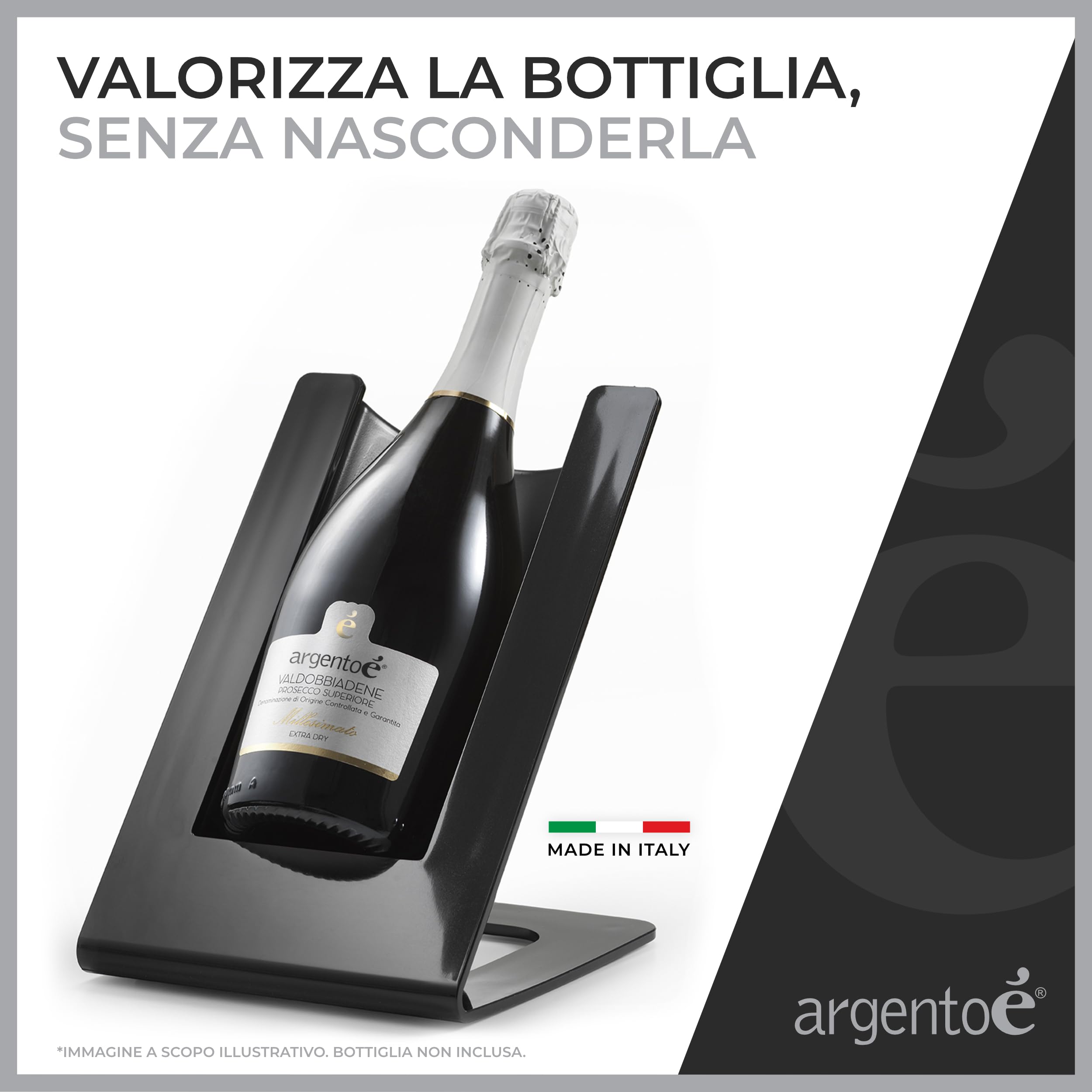 argentoè Gelette Raffredda Bottiglie Vino - Portabottiglie Refrigerante e Glacette Termica da Tavolo - Espositore per Spumanti e Champagne Senza Ghiaccio (Nero) + Elemento Accumulatore Aggiuntivo