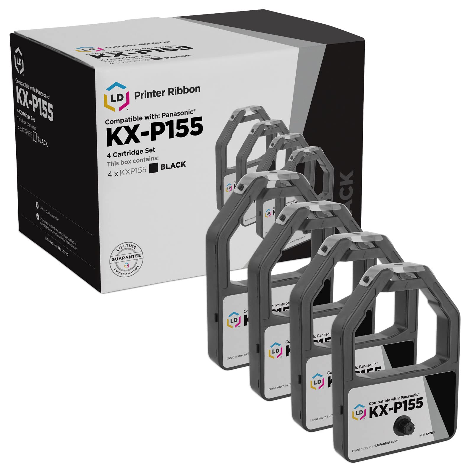 LD Products Compatible Printer Ribbon Cartridge Replacement for Panasonic KX-P155 (Black, 4-Pack) Compatible with Craden DP 7 KX-P1624 KX-P1654 KX-P2624 KX-P3624 Roland DG PR-2450