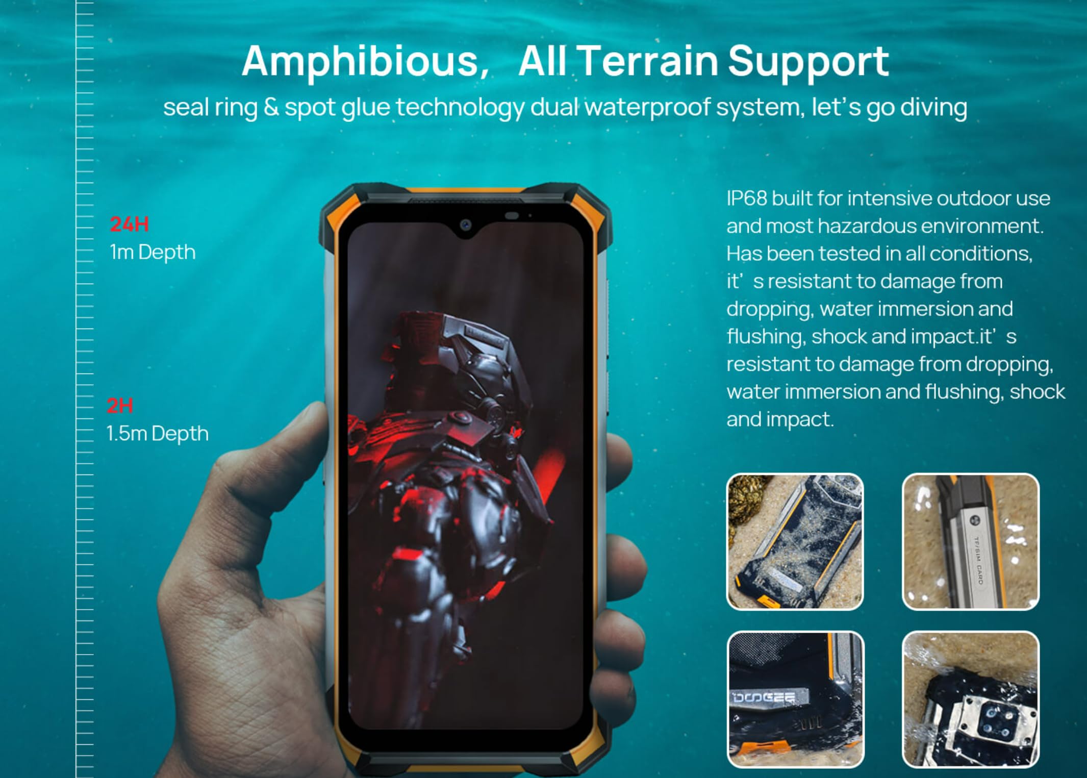 Smartphone Robusto S8P 10000 mAh Batteria, Octa-core 6GB+128GB Android 10, Fotocamera Quadruple 21 MP, 6,3 "FHD + Corning Gorilla Glass, Ricarica Wireless, Rugged Telefono IP68 NFC Nero
