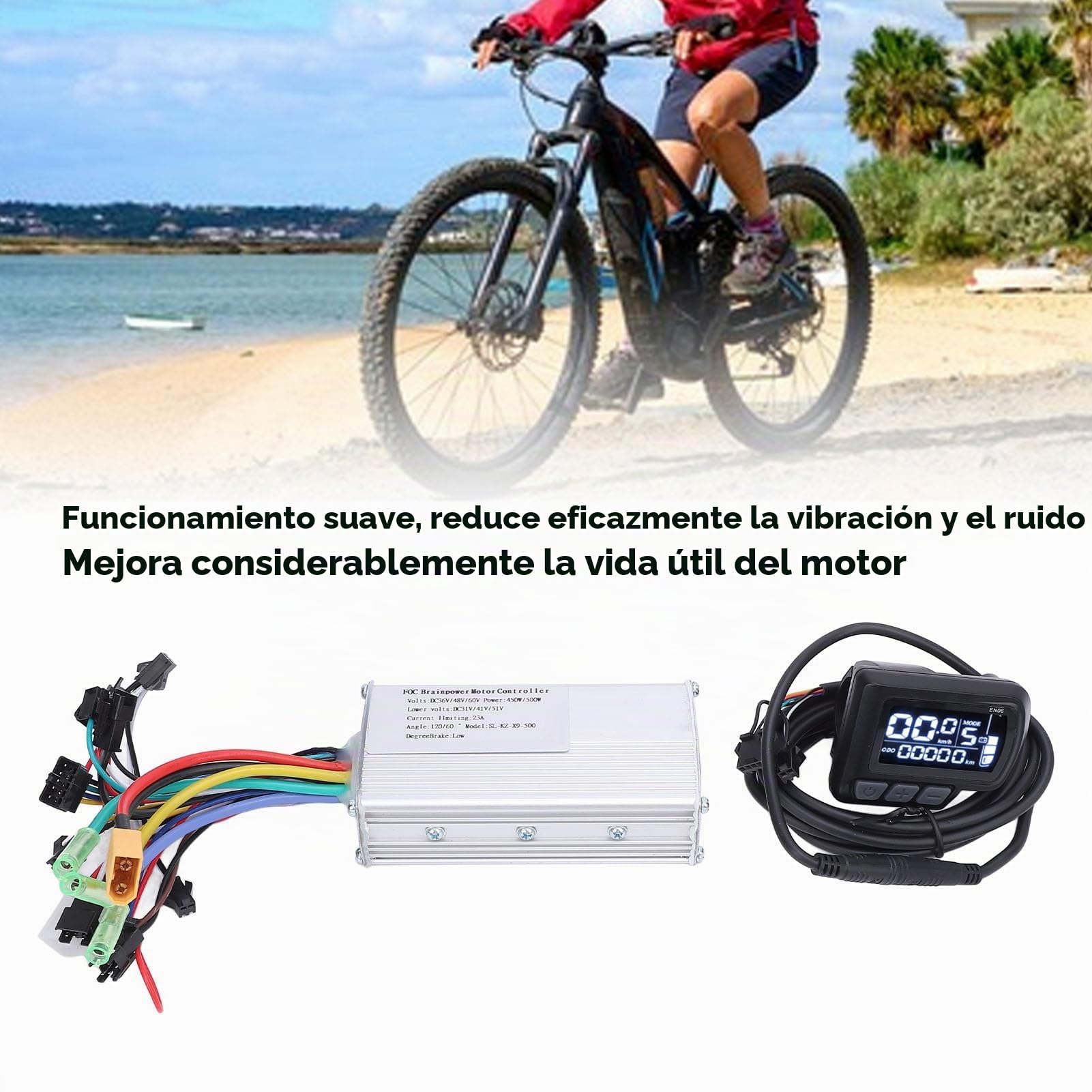 BuyWeek Kit de Controlador de Motor para Bicicleta Eléctrica, 36V 48V 60V 450W 500W Onda Sinusoidal con EN06 LCD Display