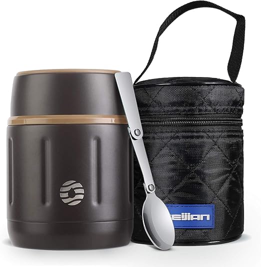 Amazon Feijian 真空断熱スープジャー 500ml 広口 保温保冷 スープコンテナー ランチジャー 弁当箱 スプーンつき 専用バッグ付 男女兼用 子供 オシャレ カレー スープ 味噌汁 ピクニック 部活用 ブラウン 保温ランチジャー オンライン通販
