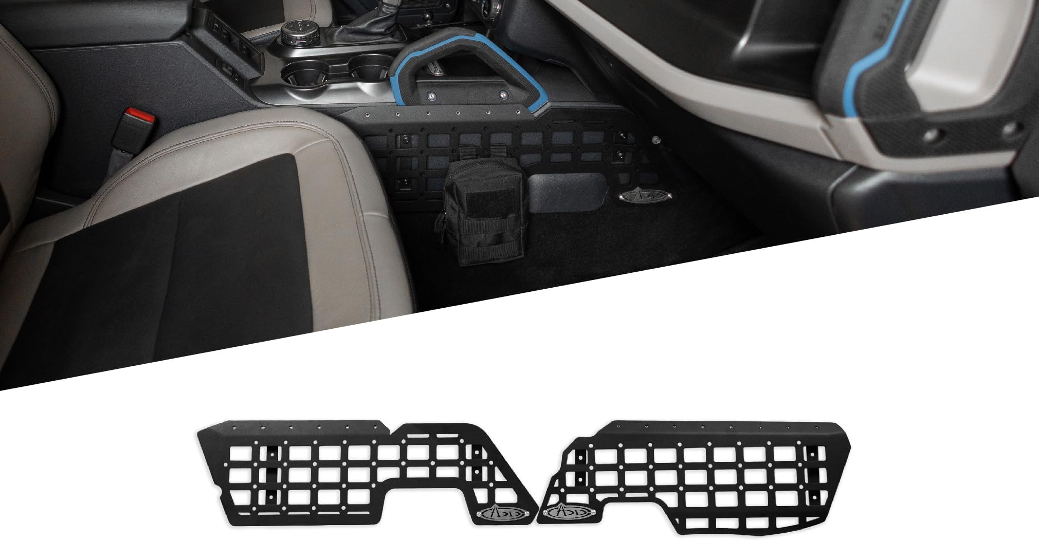 Addictive Desert Designs Center Console Molle Panels for The 2021-2024 Ford Bronco & 2022-2024 Ford Bronco Raptor | RAM Mount Compatible | PEM Nuts for 10-24 Accessory Bolts | Made in America |