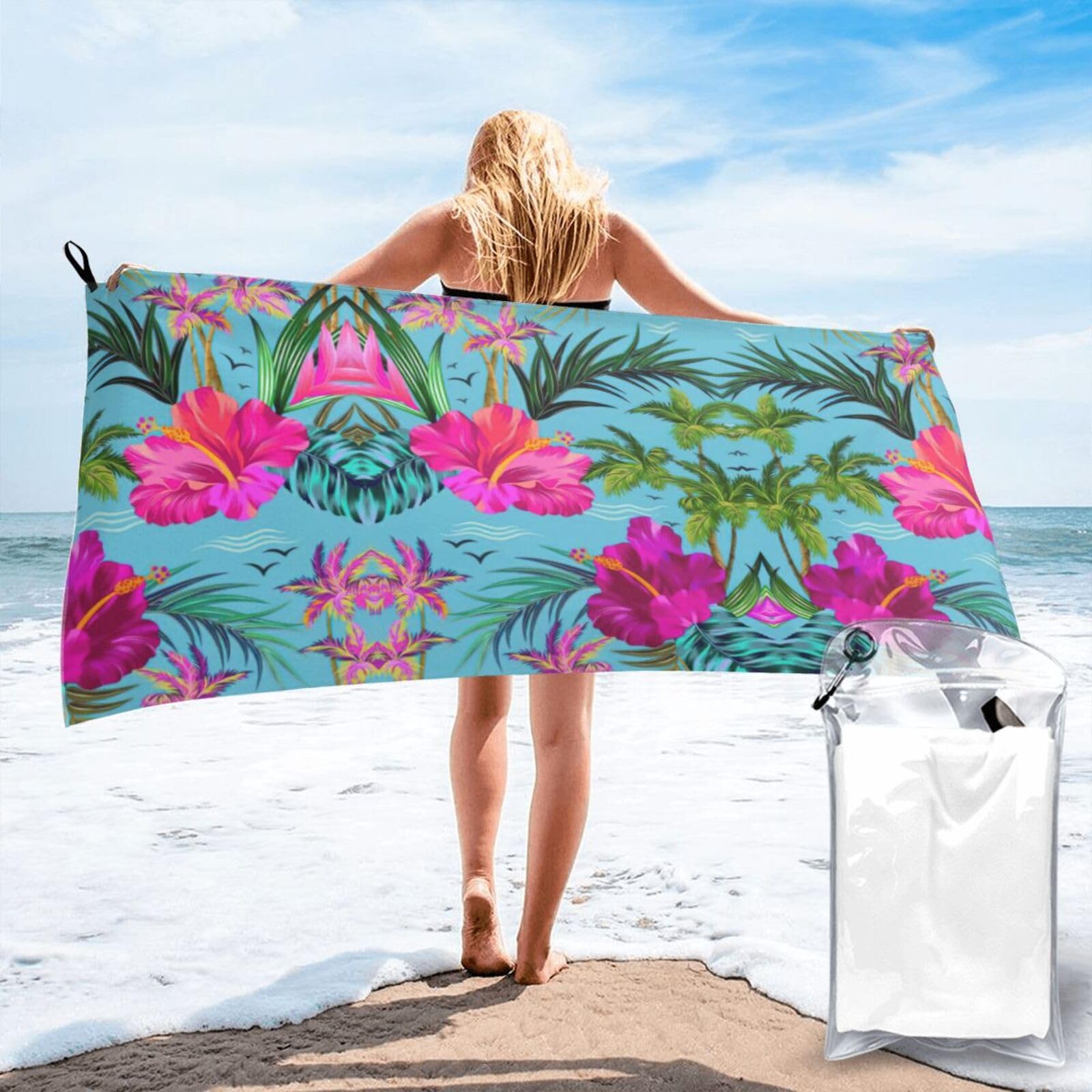 ENGhjes Hello Hawaii Print Camping Towel Fast Drying Bath Beach Shower Wrap For Gym Camping Vacation Adults Portable Gift