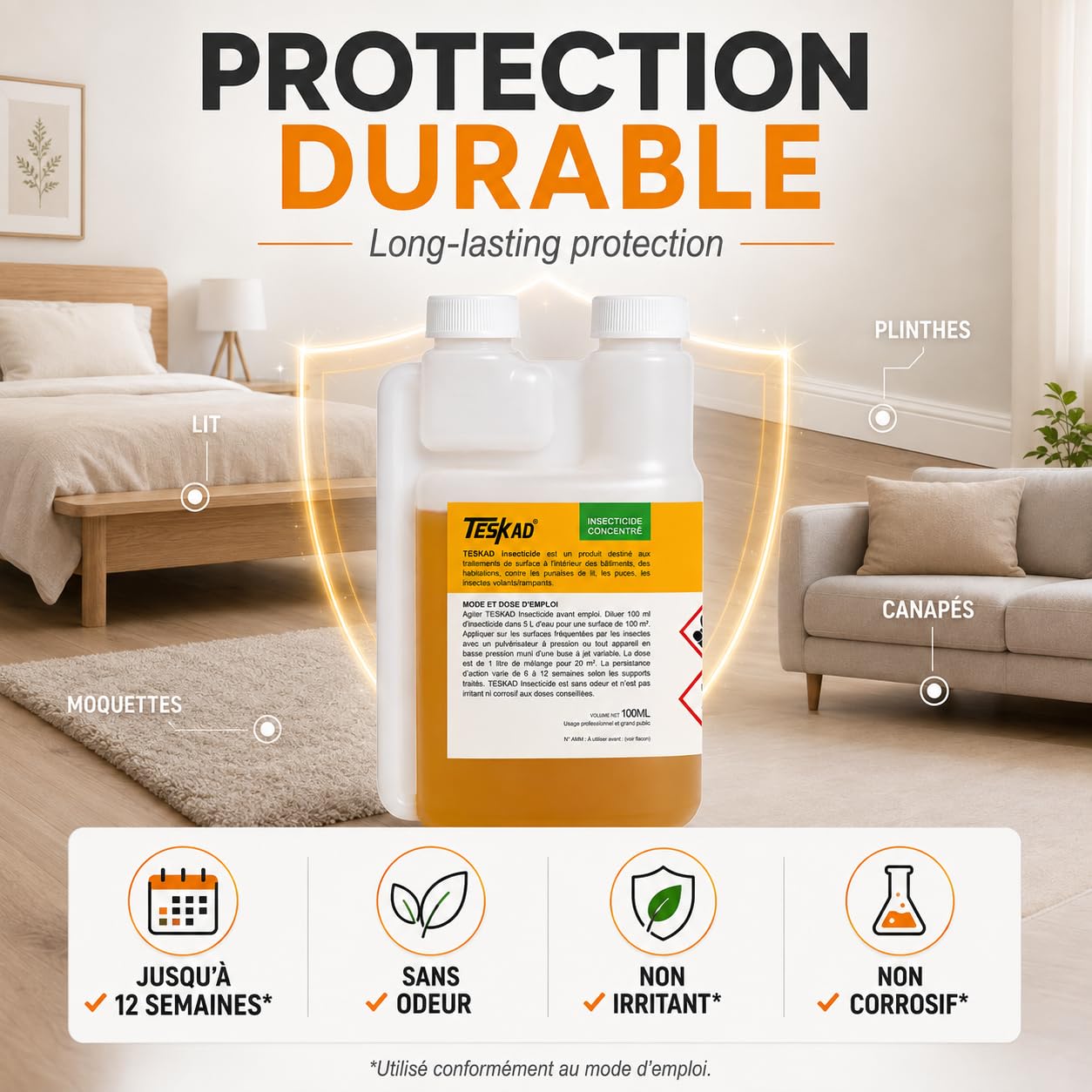 Insecticide Ultra Concentré 100 ml – Formule Puissante à Diluer – Action Choc Contre Punaises de Lit, Insectes Rampants et Volants