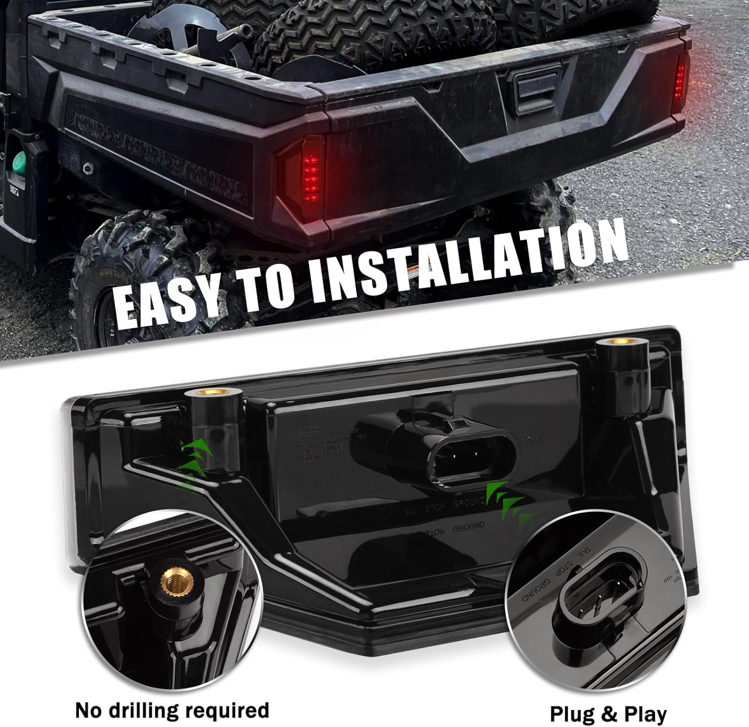UTV LED Tail Light Fit For Polaris Ranger CREW 570 Full Size 2015-2026 XP 900 GENERAL 4 1000 XP4 650 XCR 850 9R Boost Rear Taillights Replace 2411866 2412774 2411866 accessories (2PCS SMOKED)