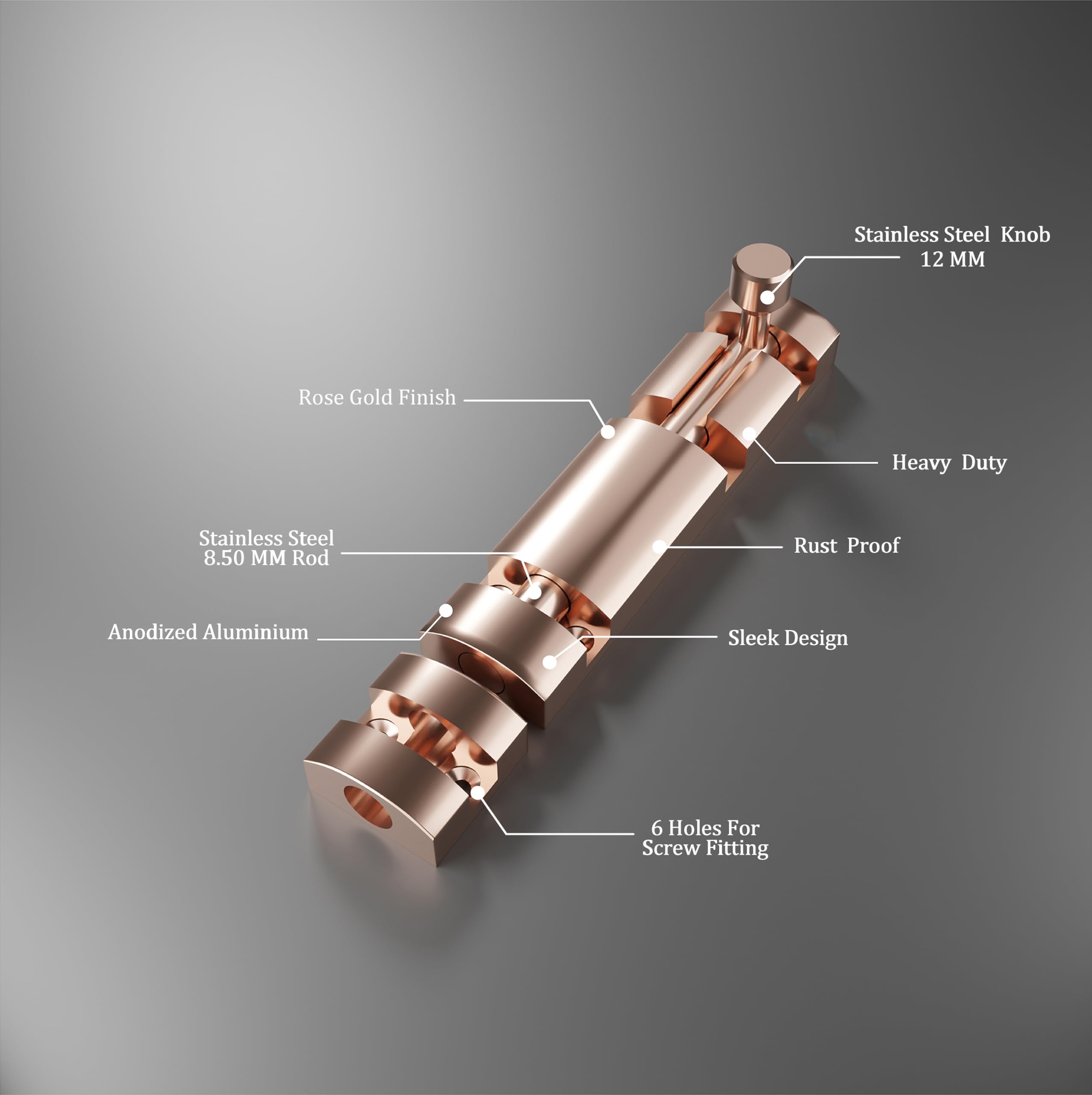Atlantic 4 Inch Zaylo Tower Bolt for Doors & Windows | Rose Gold Finish Aluminium Kundi/Chitakni Door Latch for Main Door, Bathroom & Bedroom | Heavy Duty Tower Bolt (Pack of 12) 1