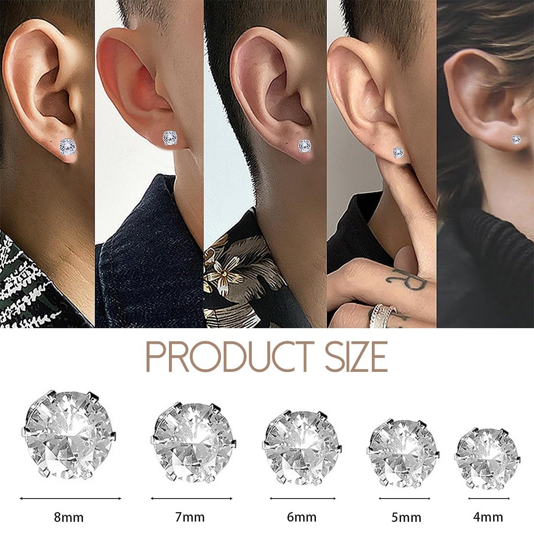 Confezione da 10 Orecchini Magnetici Donna e Uomo Zircone Lucido Orecchino Magnetico Uomo Senza Buco Eleganti Clip per Orecchie 4mm-8mm Accessori di Moda Regalo