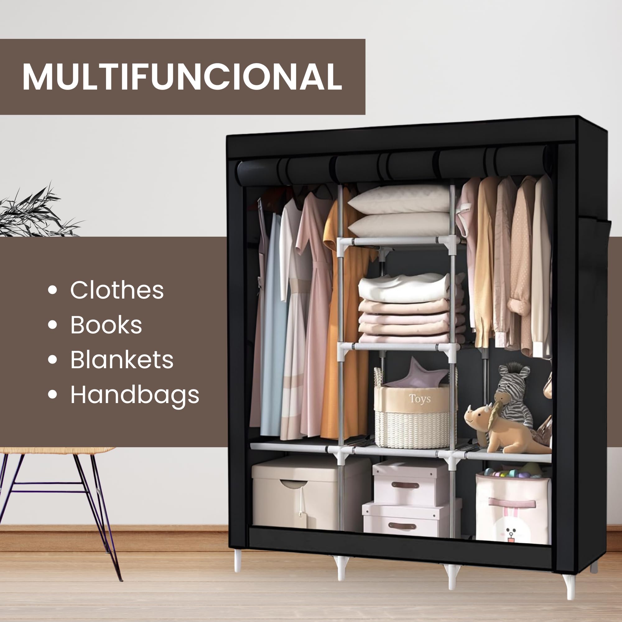 MAGIC SELECT Armario portátil, plegable con cremallera, impermeable, organizador de almacenamiento para el hogar, dormitorio, sala de estar y garaje (150x170x45cm)