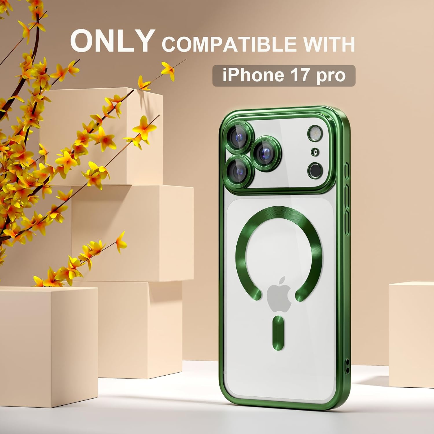 Misea Magnetic for iPhone 17 Pro Case Compatible with MagSafe [Never Yellowing] [Military Grade Drop Protection] Full Camera Lens Protector Plating Soft Clear Phone Case for Women, Green - Image 2