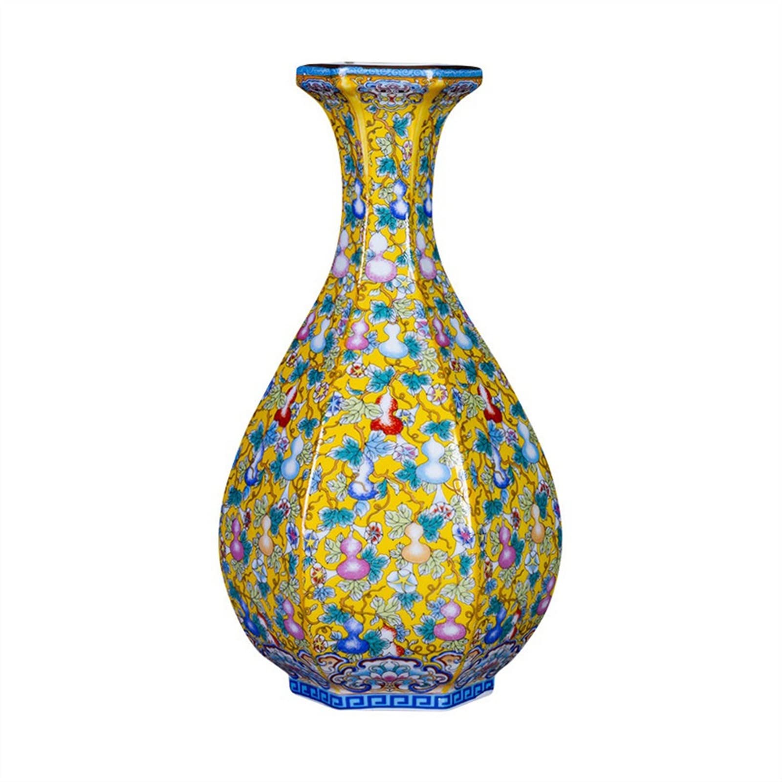 Bzgpmfud One Color Vase Desktop Ceramic 10.63 Inch Colorful Gourd Pattern Home Decoration Hand-Painted Enamel Color Flowers