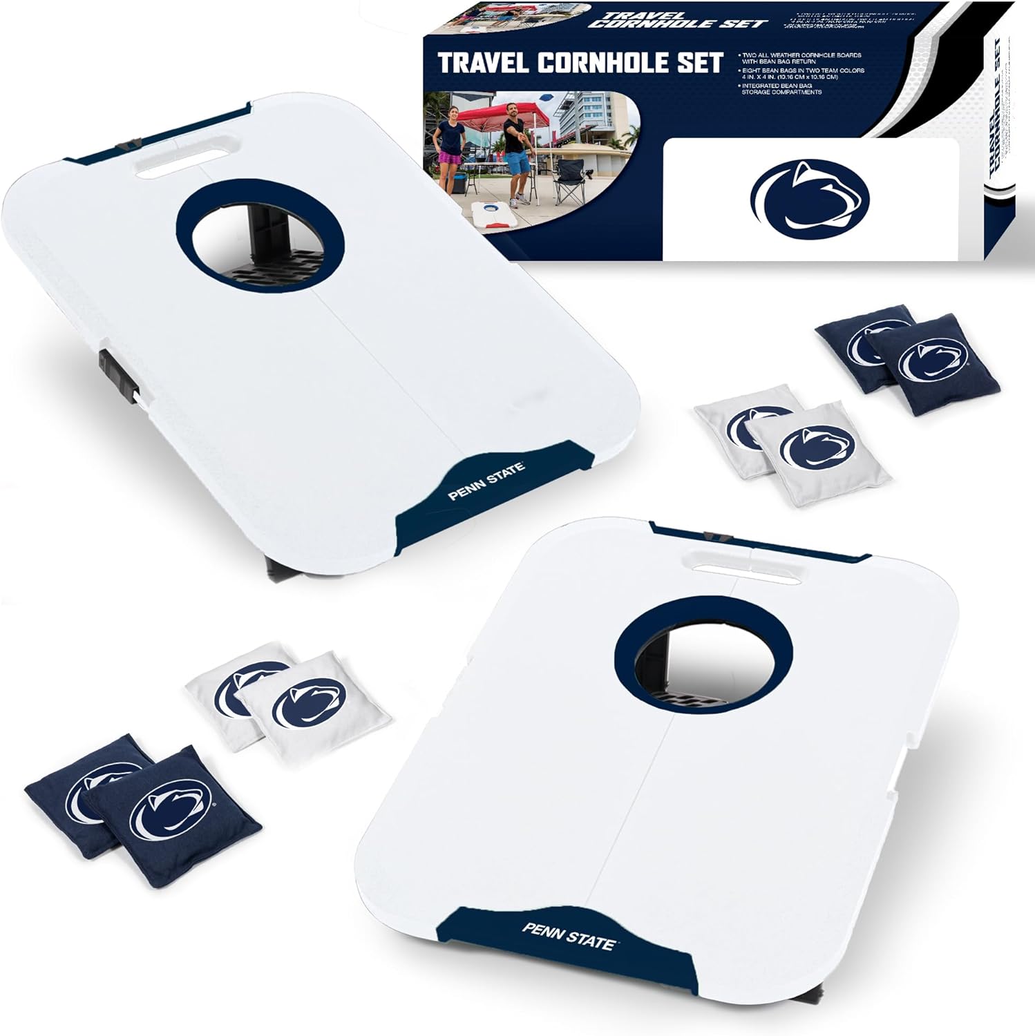 Wild Sports NCAA Penn State Nittany Lions Pro Football All-Weather Cornhole Set - Travel Bean Bag Toss Set Includes 8 Bean Bags