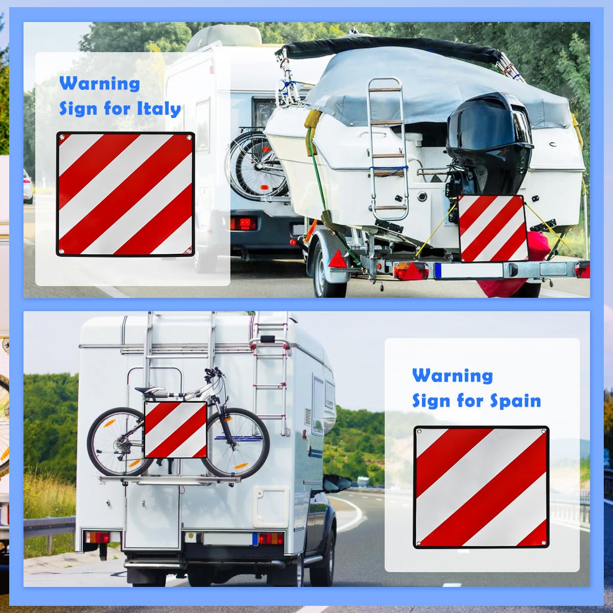 Pannello di Avvertimento Italia Segnale Riflettente Rosso Bianco Cartello per Carichi Sporgenti Omologato Cartello Carichi Sporgenti Omologato per portabiciclette portabiciclette camper