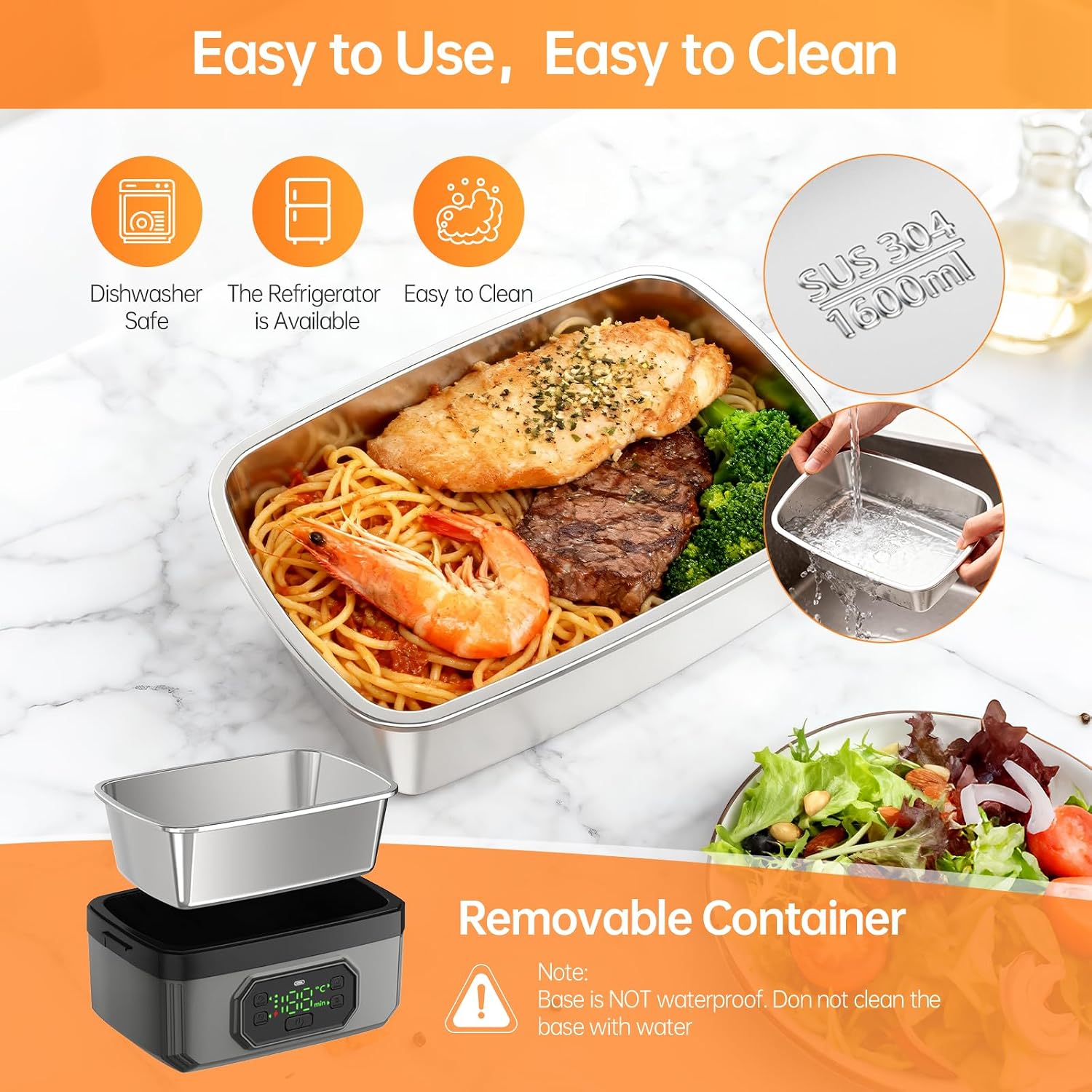24000mAh Rechargeable Cordless Electric Lunch Box for Adults, 1.6L Food Warmer with Timer & Leak-Proof, Portable Self-Heating Container for Office, Car, Travel, Outdoor