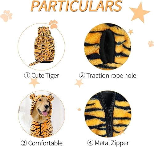 Miniatura 3 de HOTUMN Disfraz de tigre para perro grande, disfraz de cosplay de Halloween, ropa cálida y linda, de terciopelo cristalino con capucha para perros