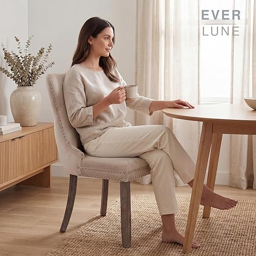 Miniatura 3 de Juego de 6 sillas de comedor de terciopelo beige, Silla tapizada de tela para cocina y comedor, sillas de comedor modernas de mediados de siglo,