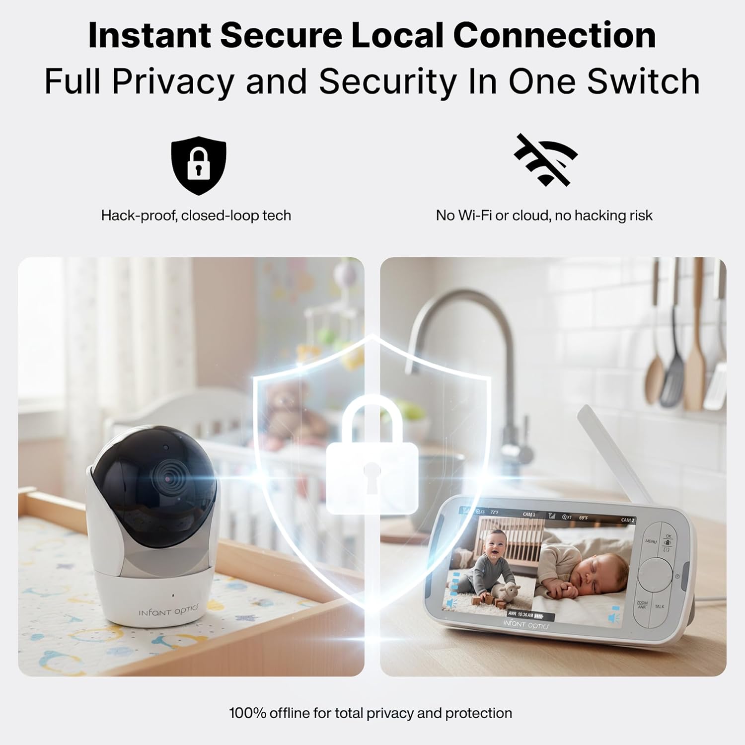 Infant Optics DXR-8 PRO SS (Split-Screen), Simultaneous Dual Audio (SDA), 5” HD Video Baby Monitor with 2 Cameras, Patented A.N.R., No Wi-Fi, Pan Tilt Zoom