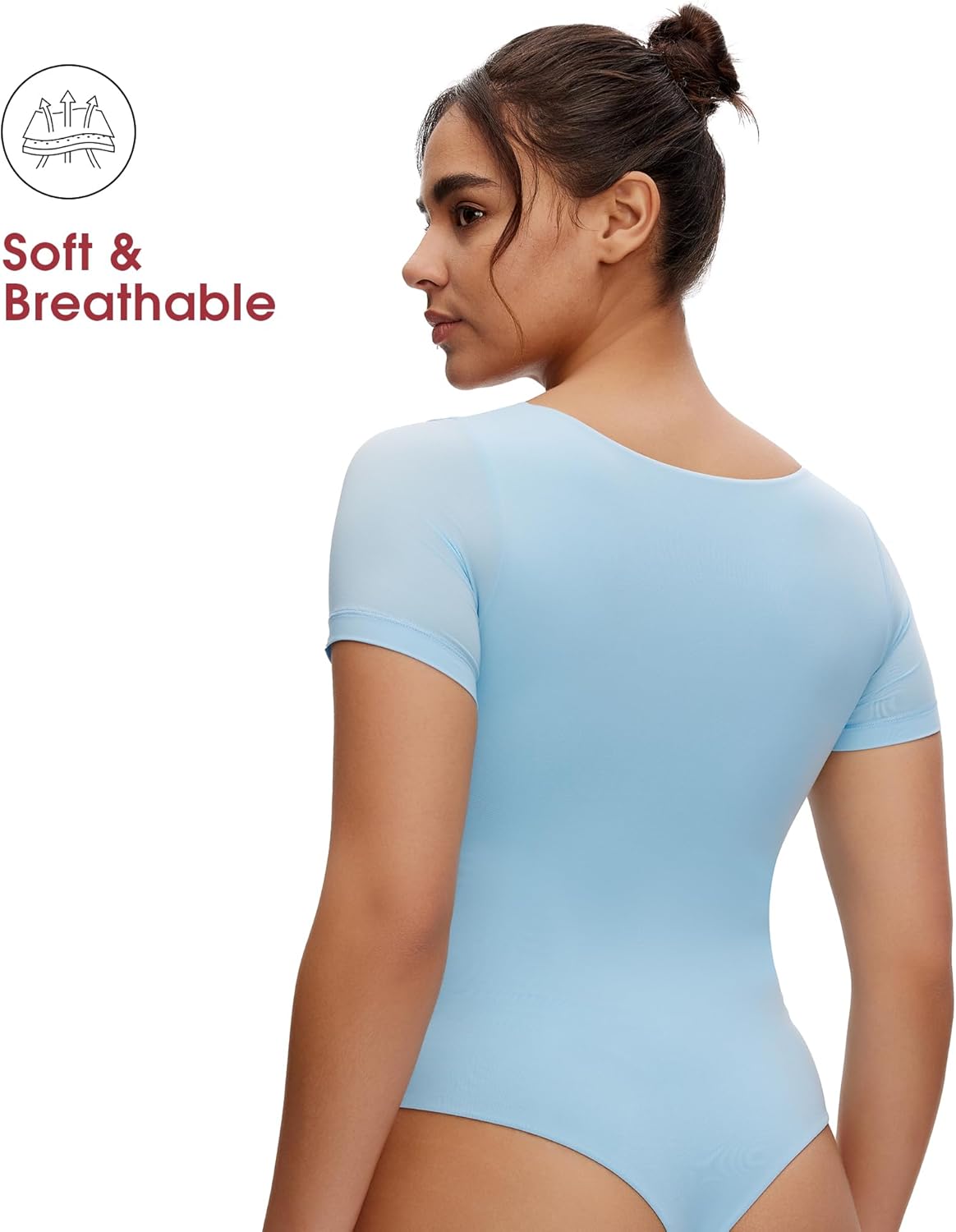 NANJI Short Sleeve Bodysuit for Women - Slim Fit Scoop Neck Body Suit, Stretch Double Lined Tops, Casual Going Out Outfits - Image 3