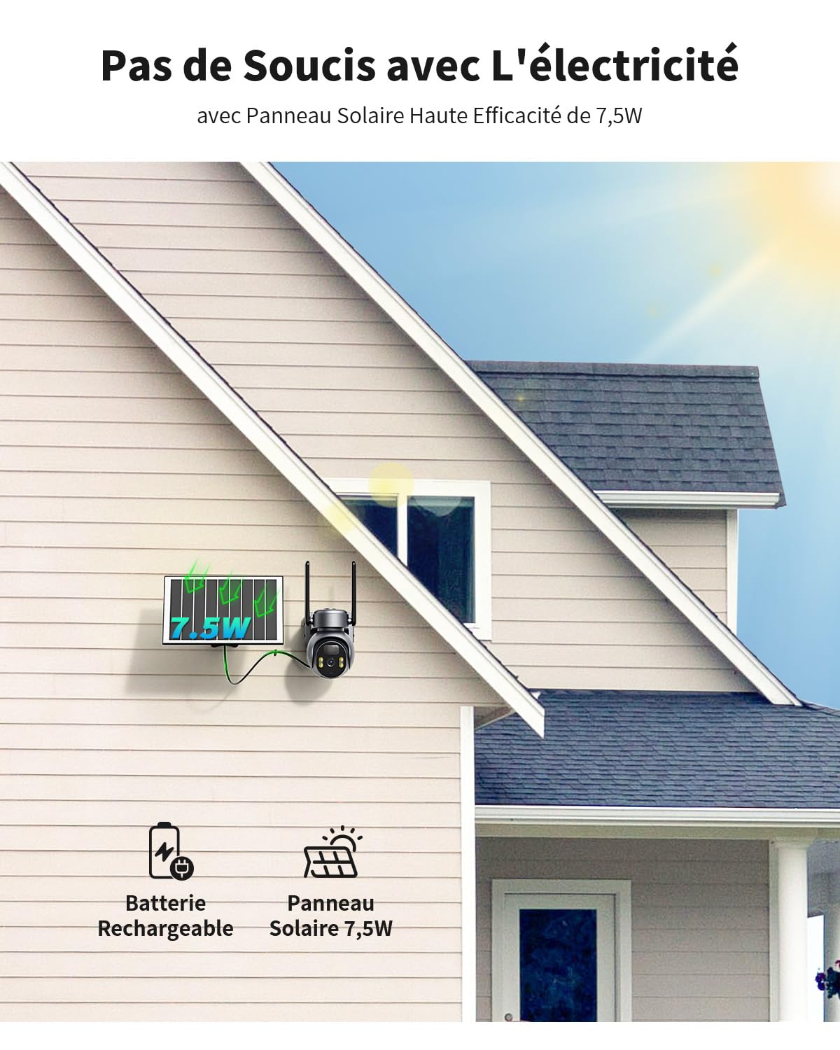 4G LTE Cellulaire Caméra Solaire avec 7.5W Panneau Solaire, 2K HD IP Caméra Extérieur de Surveillance sans Fil avec Carte Sim, Vision Nocturne Coloré et Détection PIR, Imperméable IP66