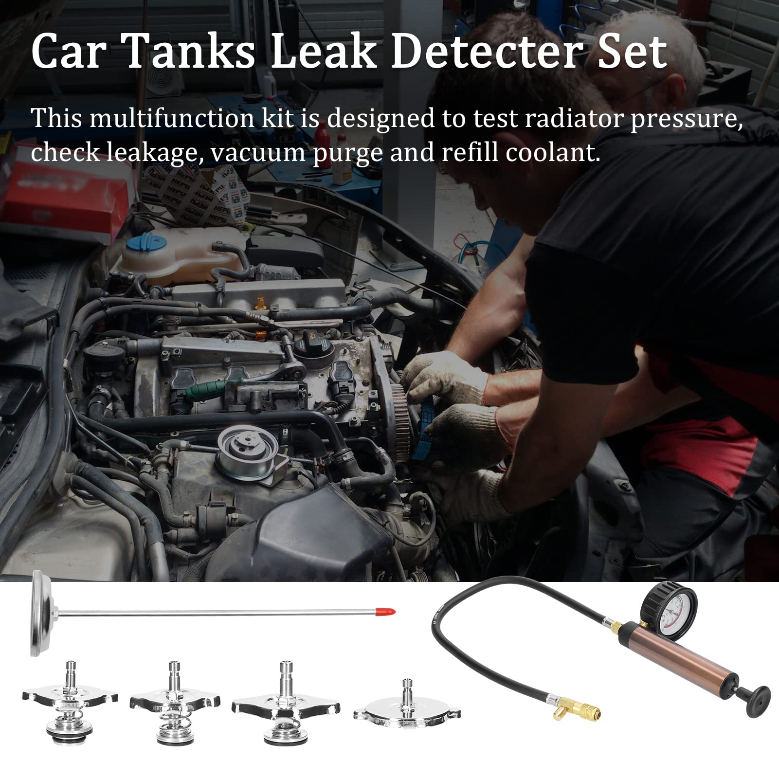 Kit universal de detección fugas en depósitos combustible for automóviles, herramienta detectora for , probador presión agua del radiador, kit herramientas vacío for refrigerante aire acondicionado
