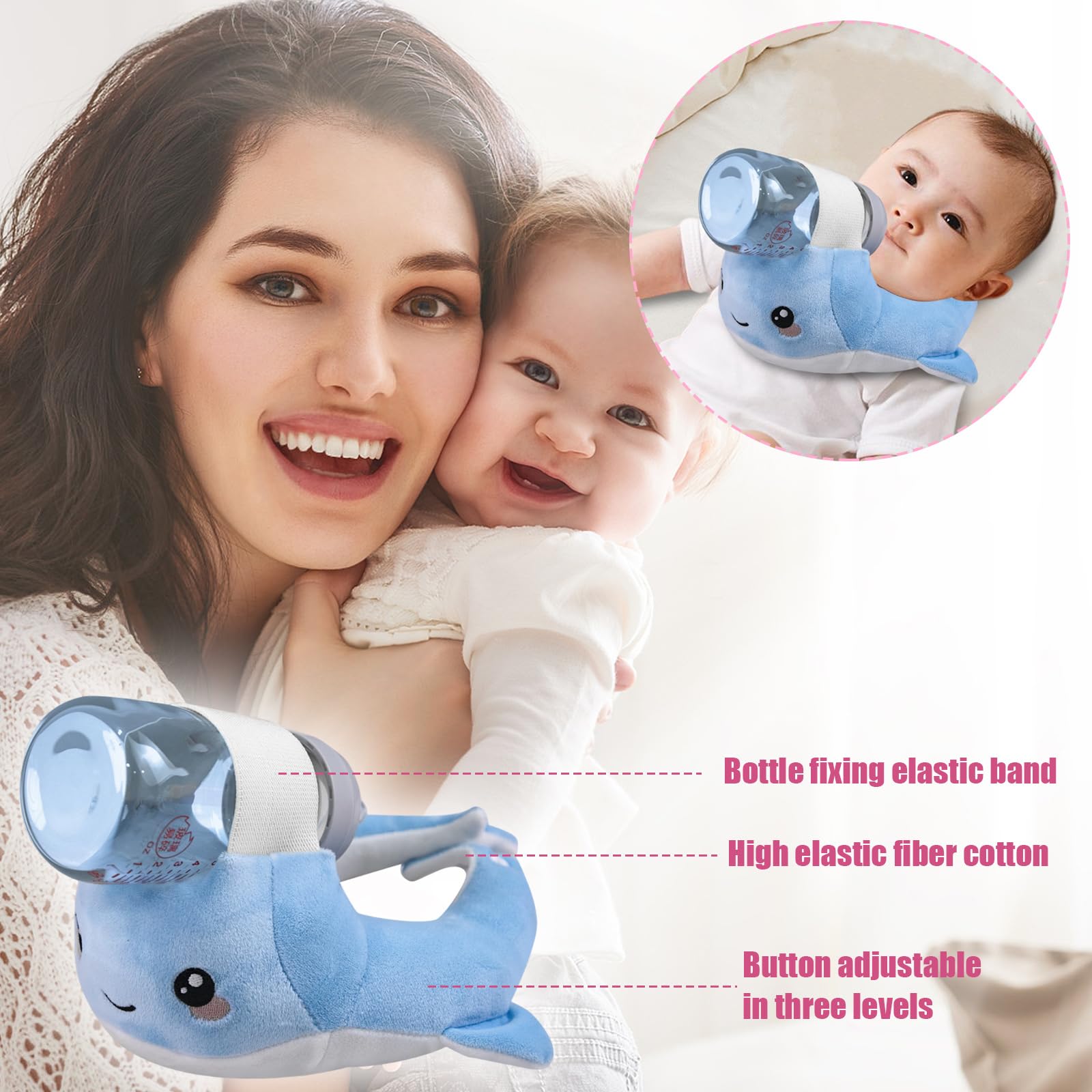 Generisch Plüsch Flaschenhalter-Kissen für Babys, ergonomische Freihand-Stillhilfe für die Fütterung, niedliches Wal-Design als Pflegehelfer, maschinenwaschbar und weich