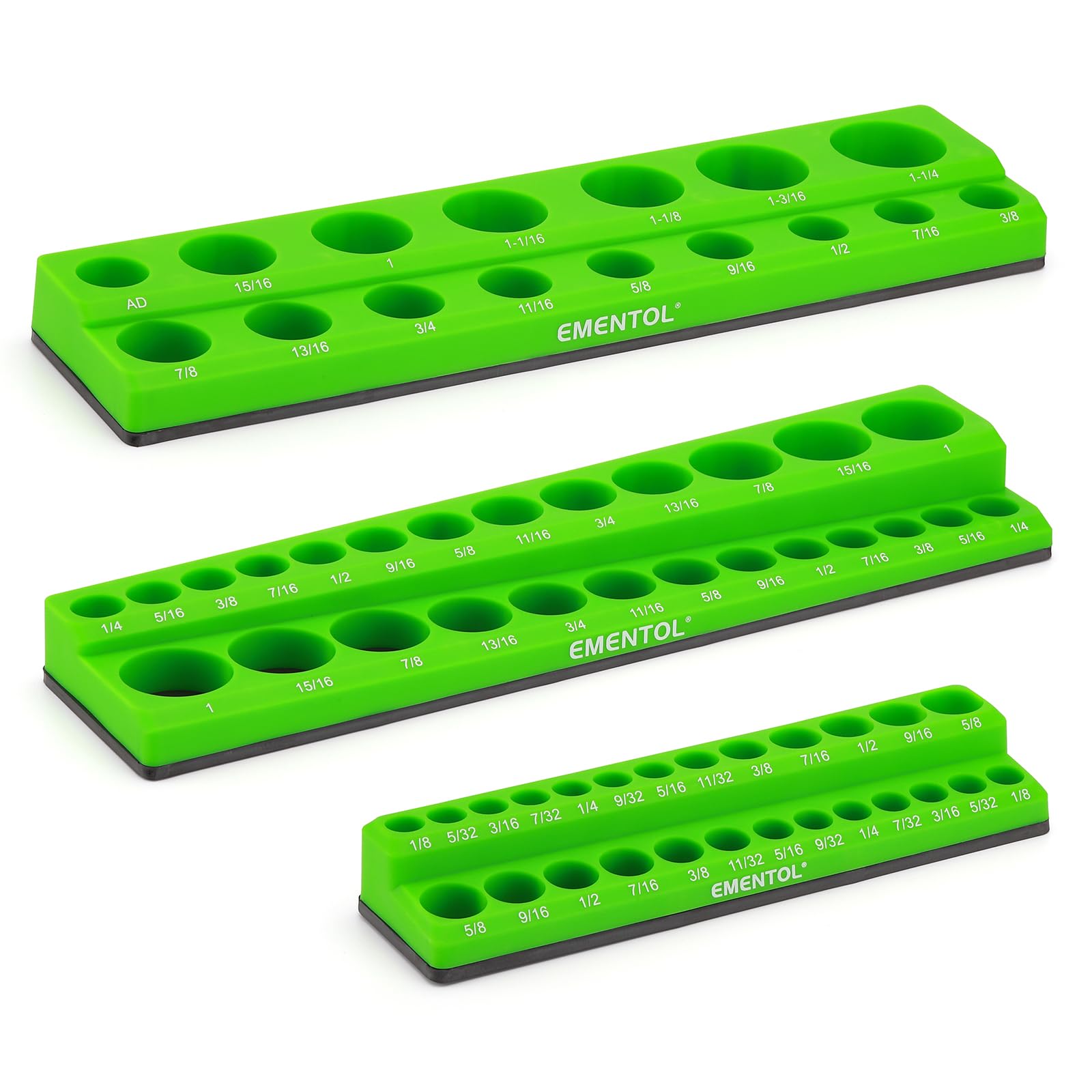 EMENTOL3PCS SAE Magnetic Socket Organizers- Green, Holds Up to 68 Sockets, 1/4", 3/8" and 1/2" Drive, Magnetic Socket Holder Kit