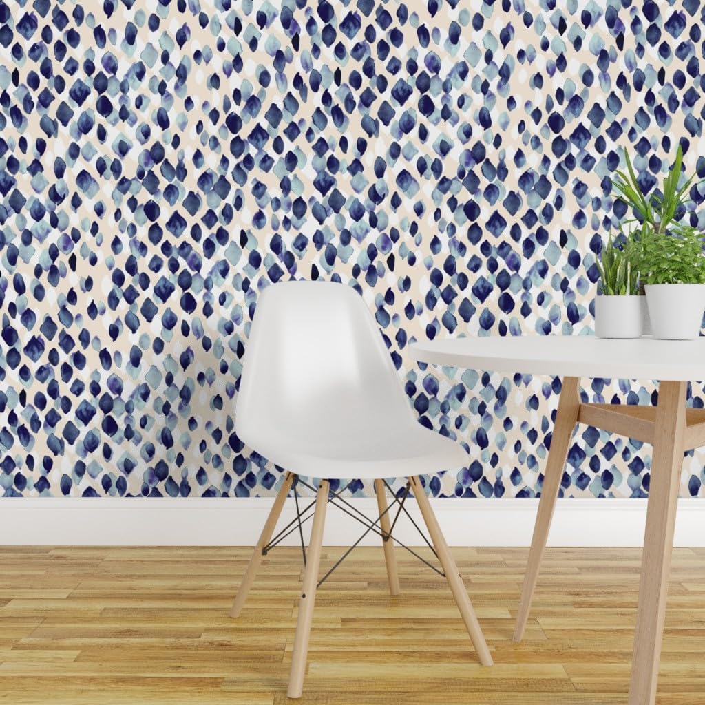 Removable Wallpaper 3ft x 2ft - Indigo Rain Nature Diamond Fashion Watercolor Blue Abstract Custom Pre-Pasted Wallpaper by Spoonflower