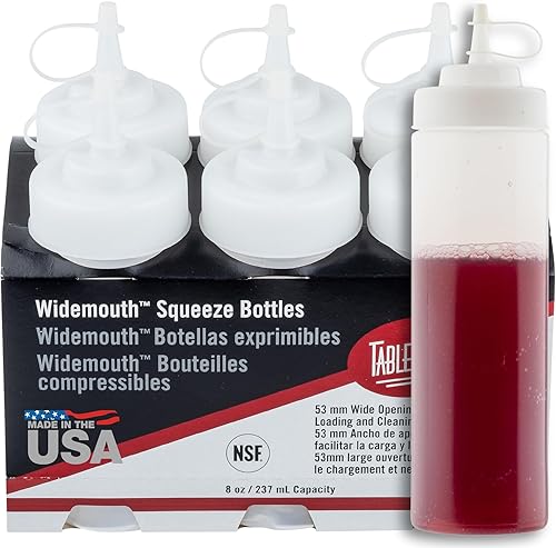 Miniatura 11 de TableCraft C10853C - Botellas de boca ancha, 8 onzas, color blanco, polietileno, paquete de 6, apertura grande de 2.32 pulgadas para un fácil