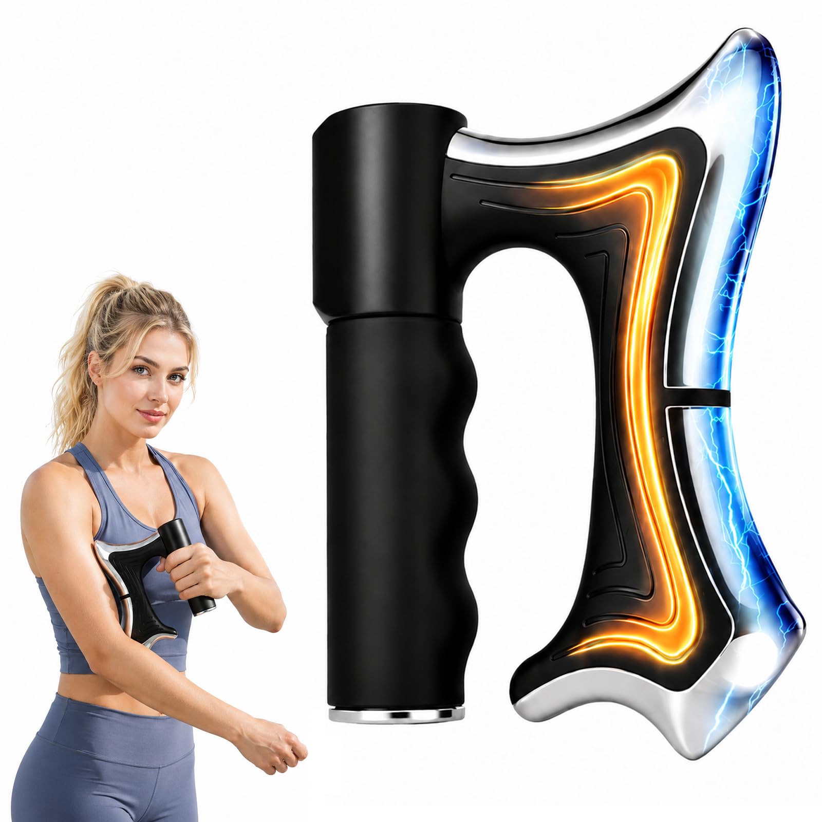 Pistolet De Massage Chauffant, Massage Gun Électrique Musculaire Et Outil Grattoir Gua Sha À Écran LED, Pistolet Massage Musculaire À 3 Vitesses Pour Relaxation, Noir