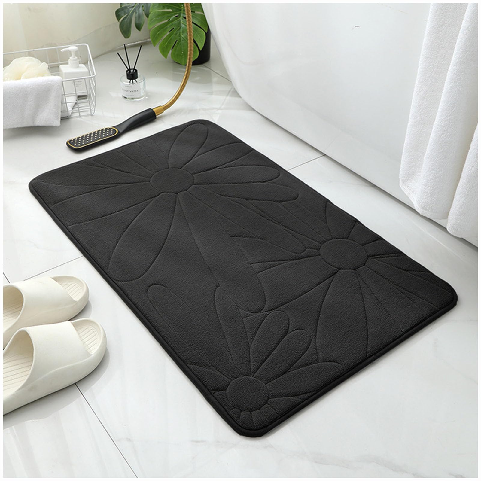 PIKETU Assorbente asciugatura veloce tappeto, decor space tappeto da bagno e doccia, antiscivolo in memory foam tappeto,Nero,50 * 80cm(A)