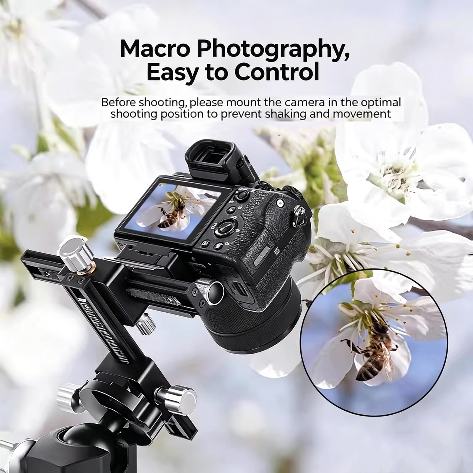 Guida di messa a fuoco macro, cursore a 4 vie con piastra a sgancio rapido, filettatura da 1/4", carico massimo 2,5 kg per fotocamera DSLR per fotografia ravvicinata