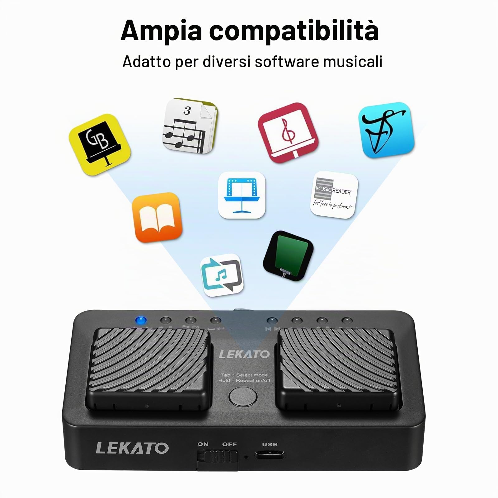 LEKATO Bluetooth Pedale Girapagina per Tablet e Smartphone, Pedale Wireless Silenzioso