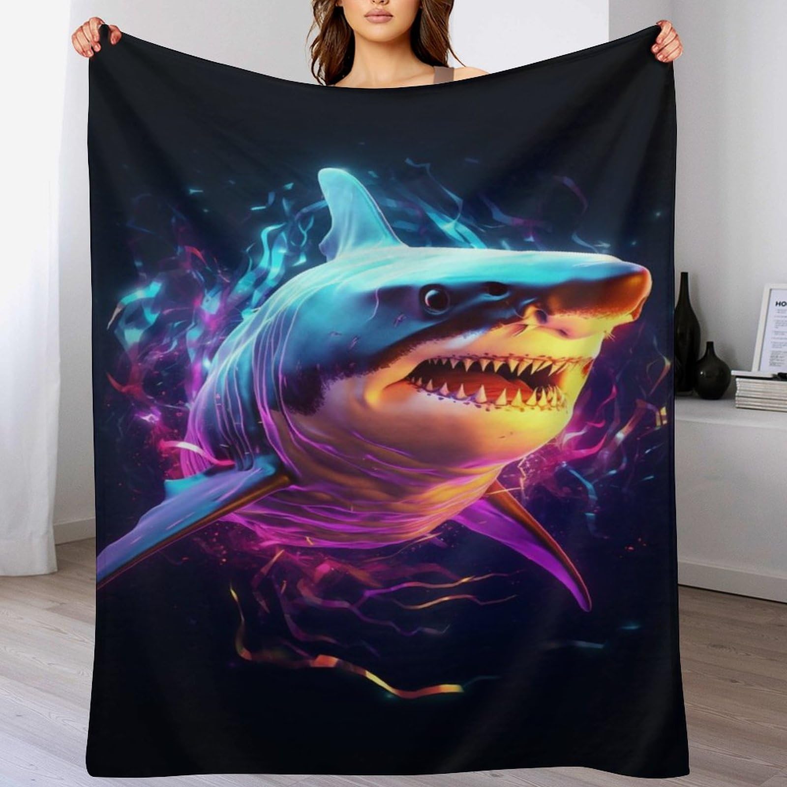Pazzk Boys Shark Throw Blanket For Bedroom Living Room, Plush Bed Blanket, Super Soft Comfortable Bedding Sofa Throw For Girls, Flannel Blanket Fuzzy Blankets, （150×200Cm）