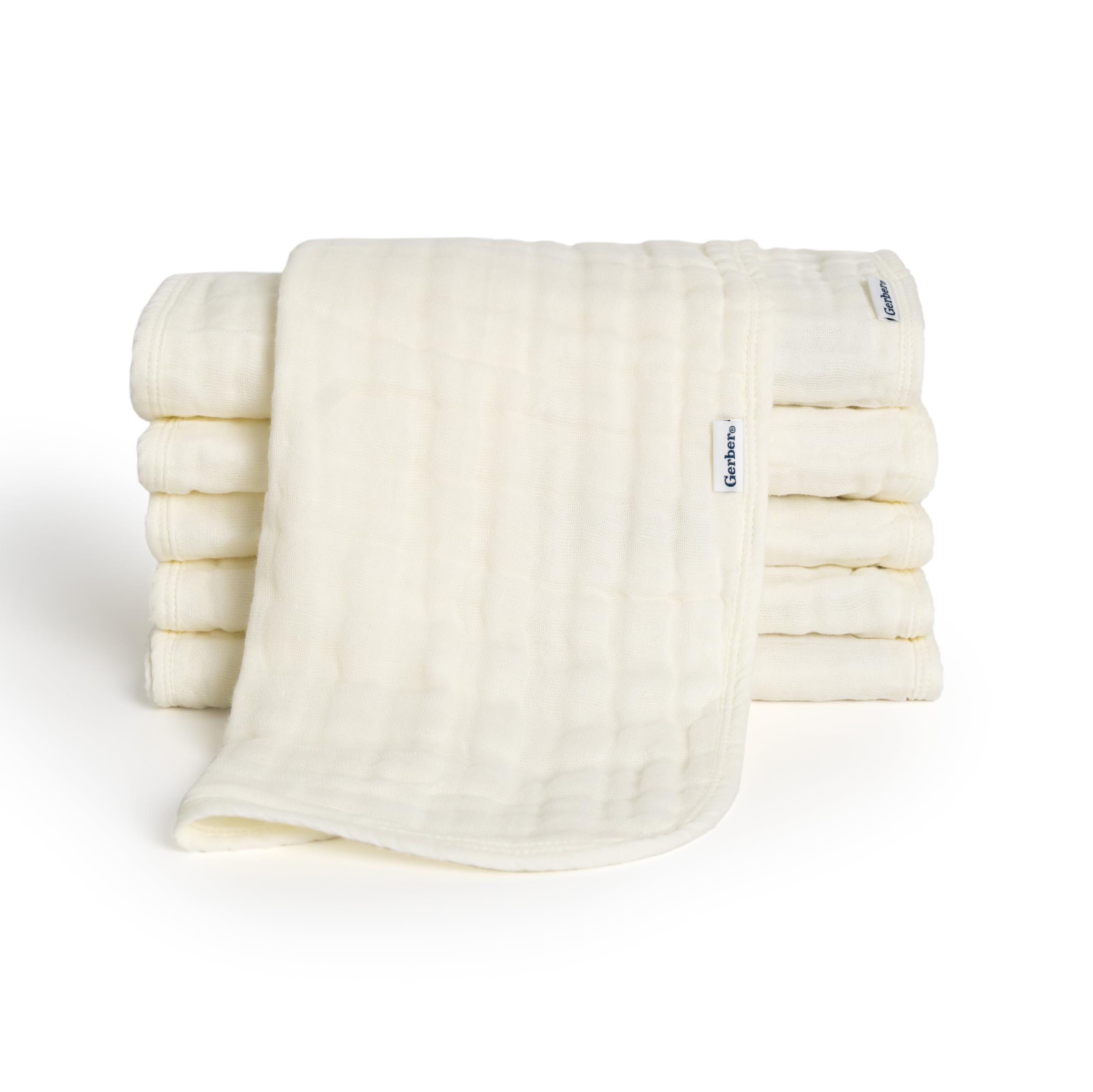 Gerber Baby Unisex Muslin Burp Cloths 6-Pack, Vanilla, Large Size 20" x 10"