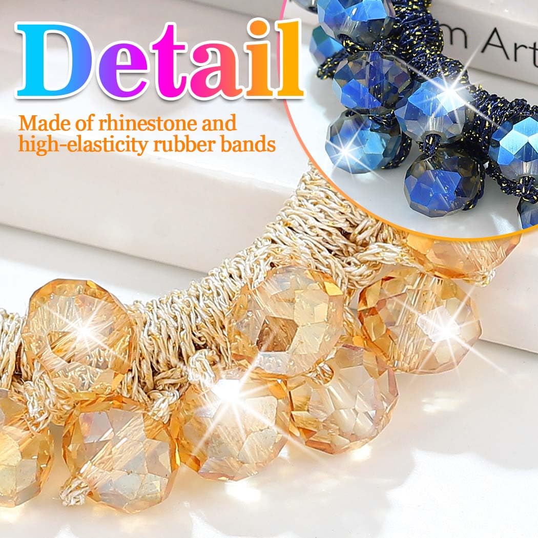 Reaky Rhinestone Hair Tie Blue Beaded Ponytail Holders Sparkly Fancy Hair Ties Hair Accessories for Women - Image 4