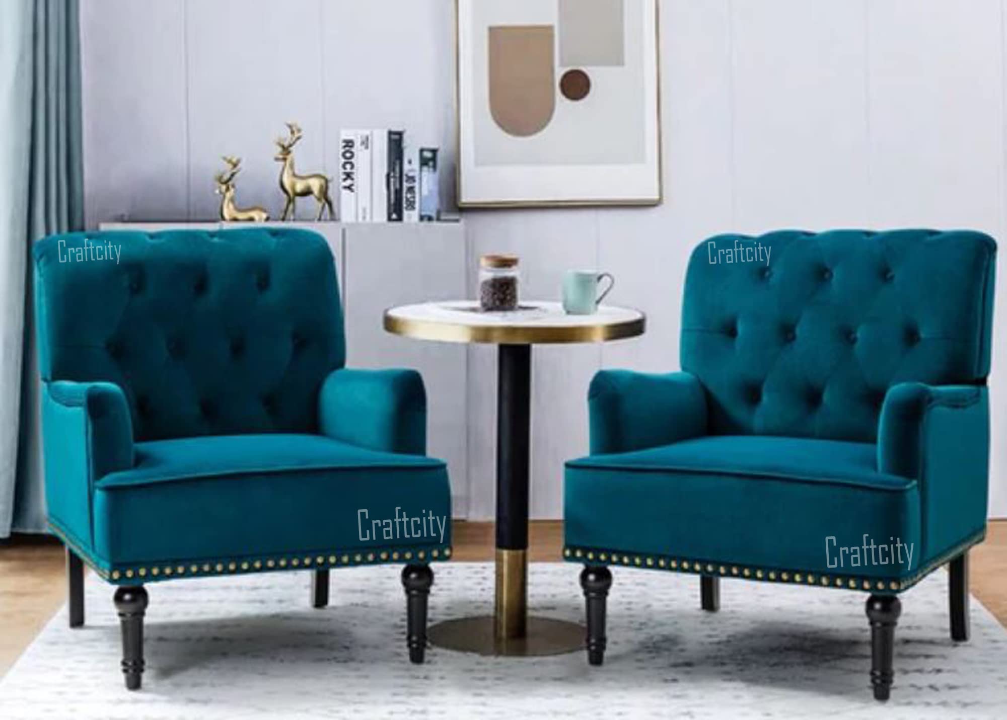 CRAFTCITY Tufted Accent Chair Armchair Single Sofa Chair for Small  Apartments, Living Room or Bedroom (Teal Blue)