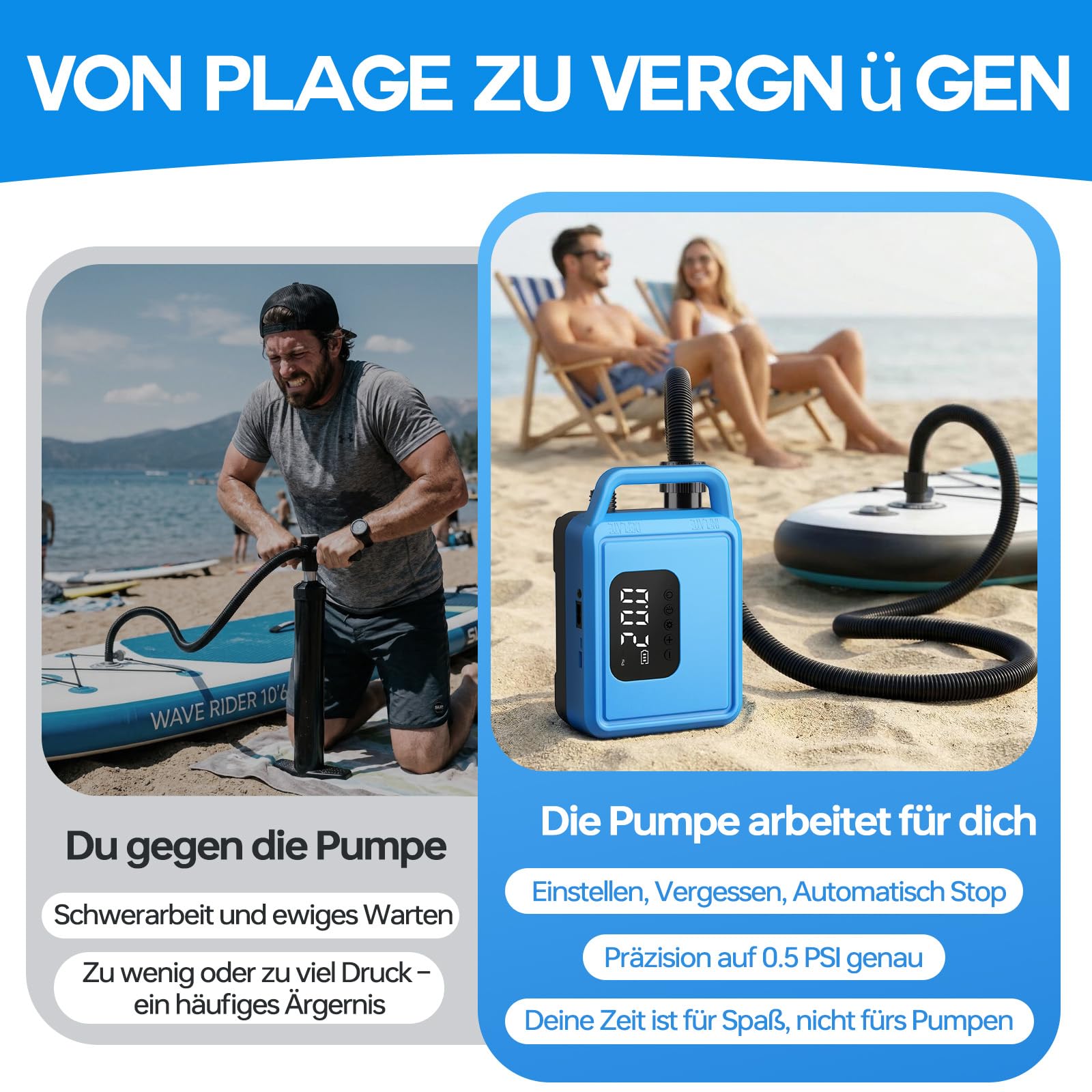 Pompe SUP électrique, rechargeable, sans fil, compacte, pour kayaks, tentes et matelas pneumatiques