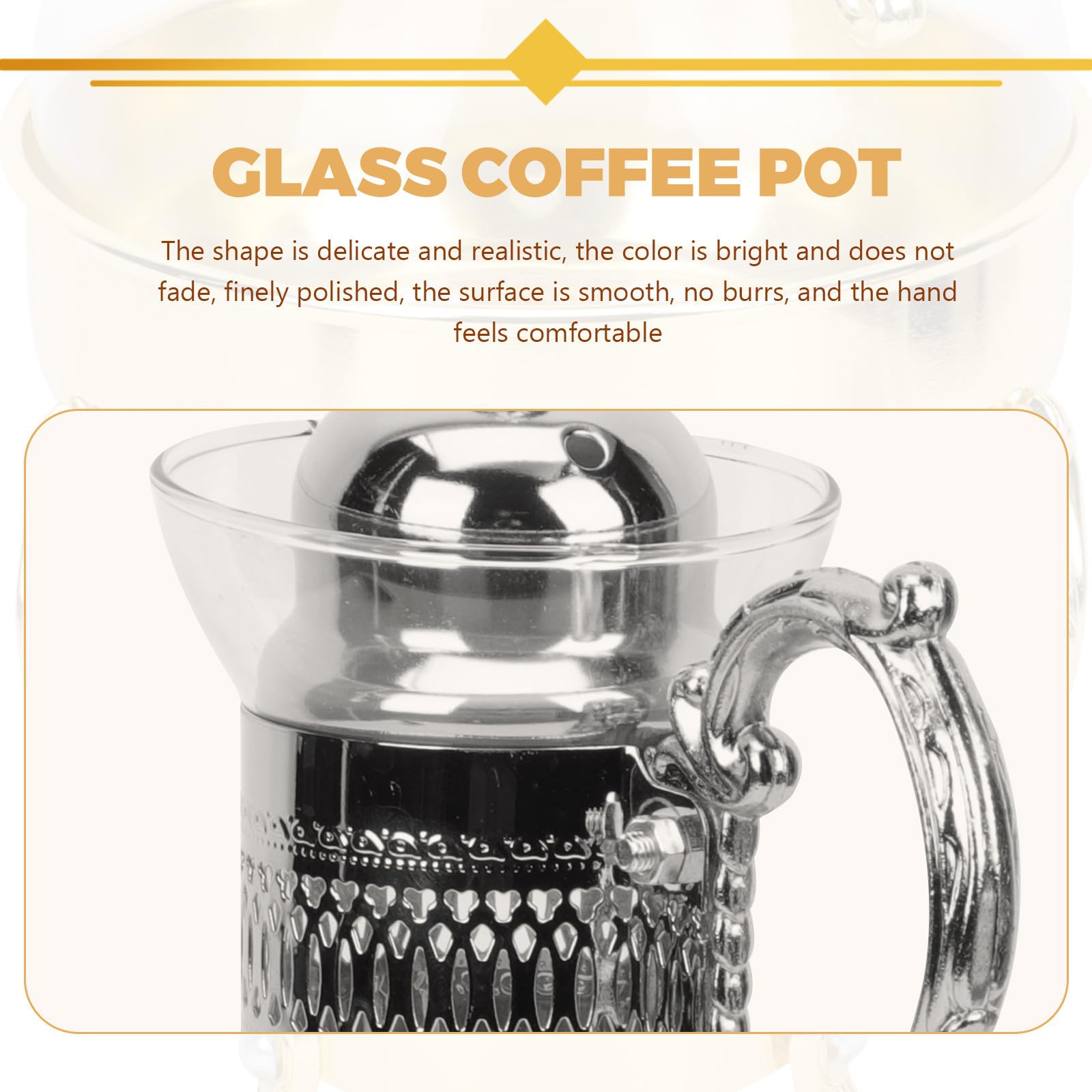 USHOBE Europäische und Komfortablem Griff Kaffeekanne aus Glas mit Großer Kapazität Wärmbare Teekanne aus Zinklegierung und Glas für Haushalt und Café