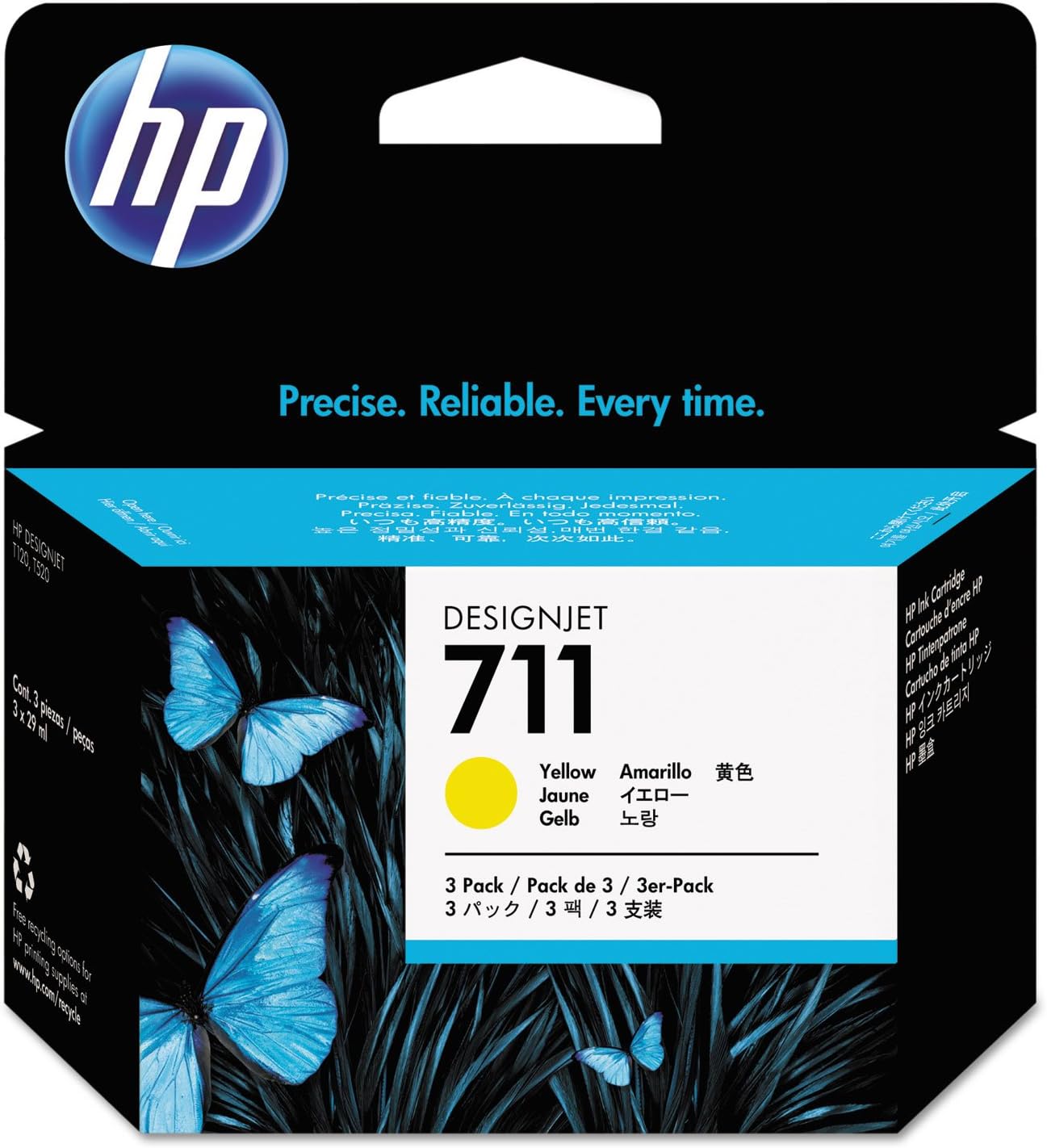 HP Original Ink Suitable DesignJet T 520 711 CZ136A - 3 x Premium Printer Cartridges - Yellow - 3 x 29 ml