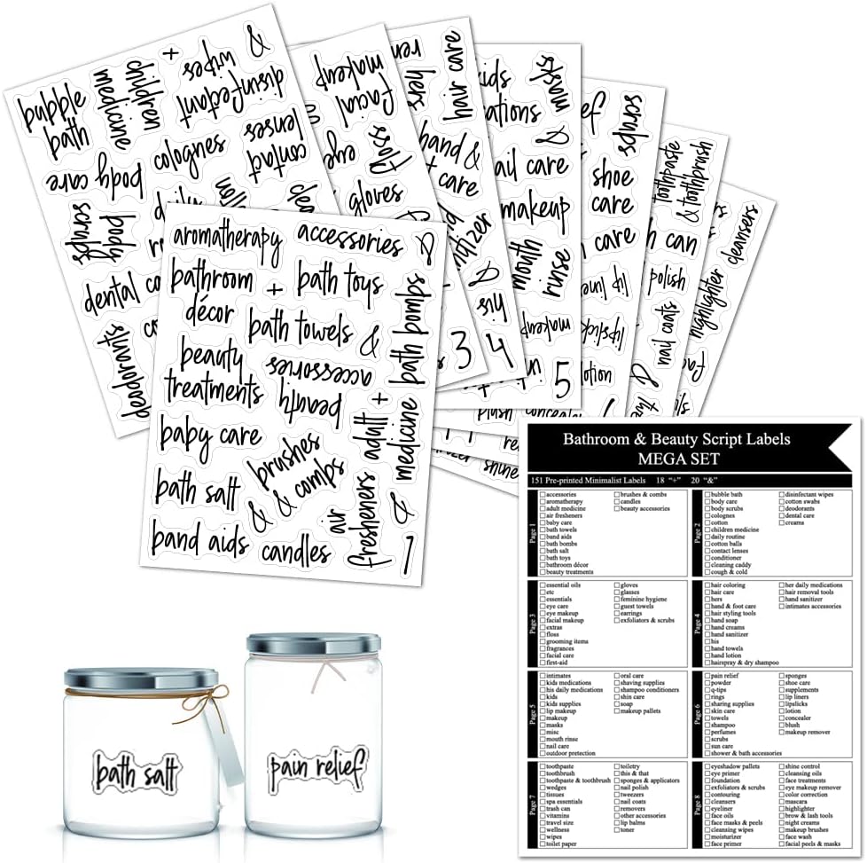189 Pcs Clear Bathroom Jar Label Stickers, Pre Printed Waterproof Label