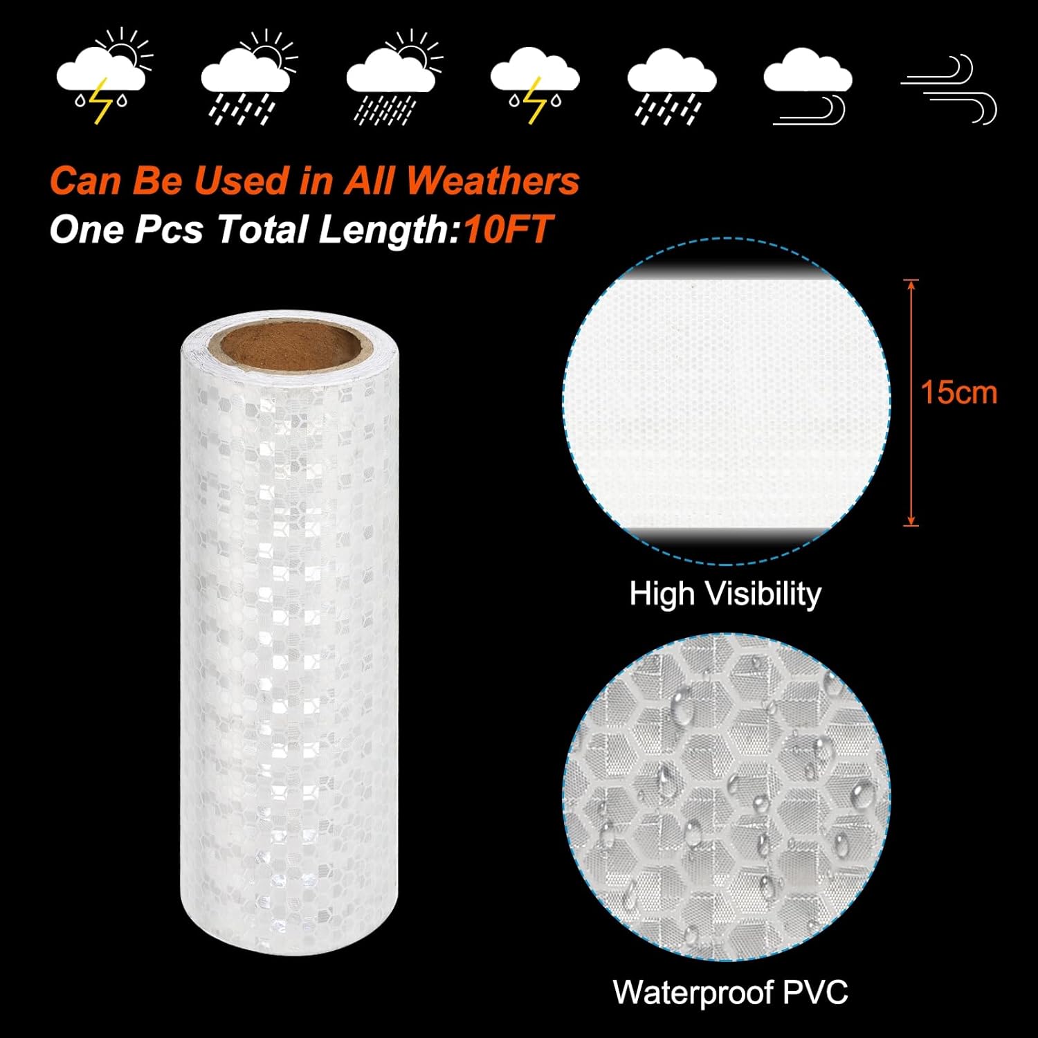 PATIKIL Reflective Tape, 2 Rolls 6 Inch x 10 FT Waterproof High Visibility Self-Adhesive Warning Safety Tape Reflective Stickers External Accessories for Cars Trucks, White