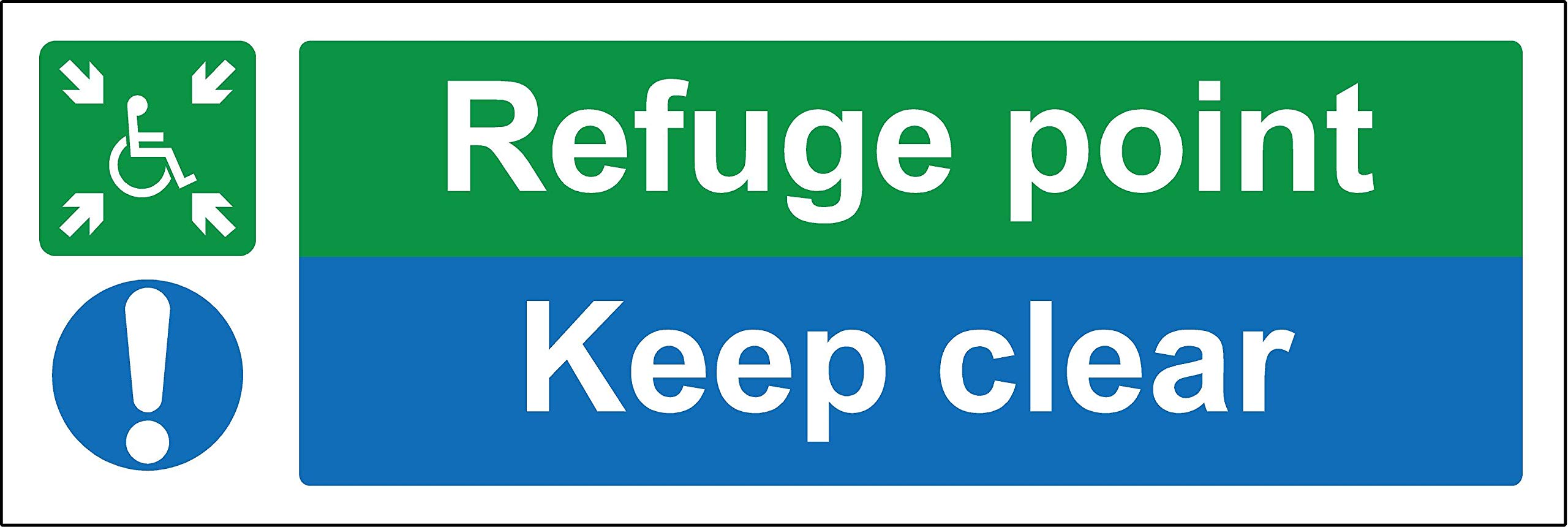 Refuge point keep clear Safety sign - 1.2mm Rigid plastic 300mm x 100mm