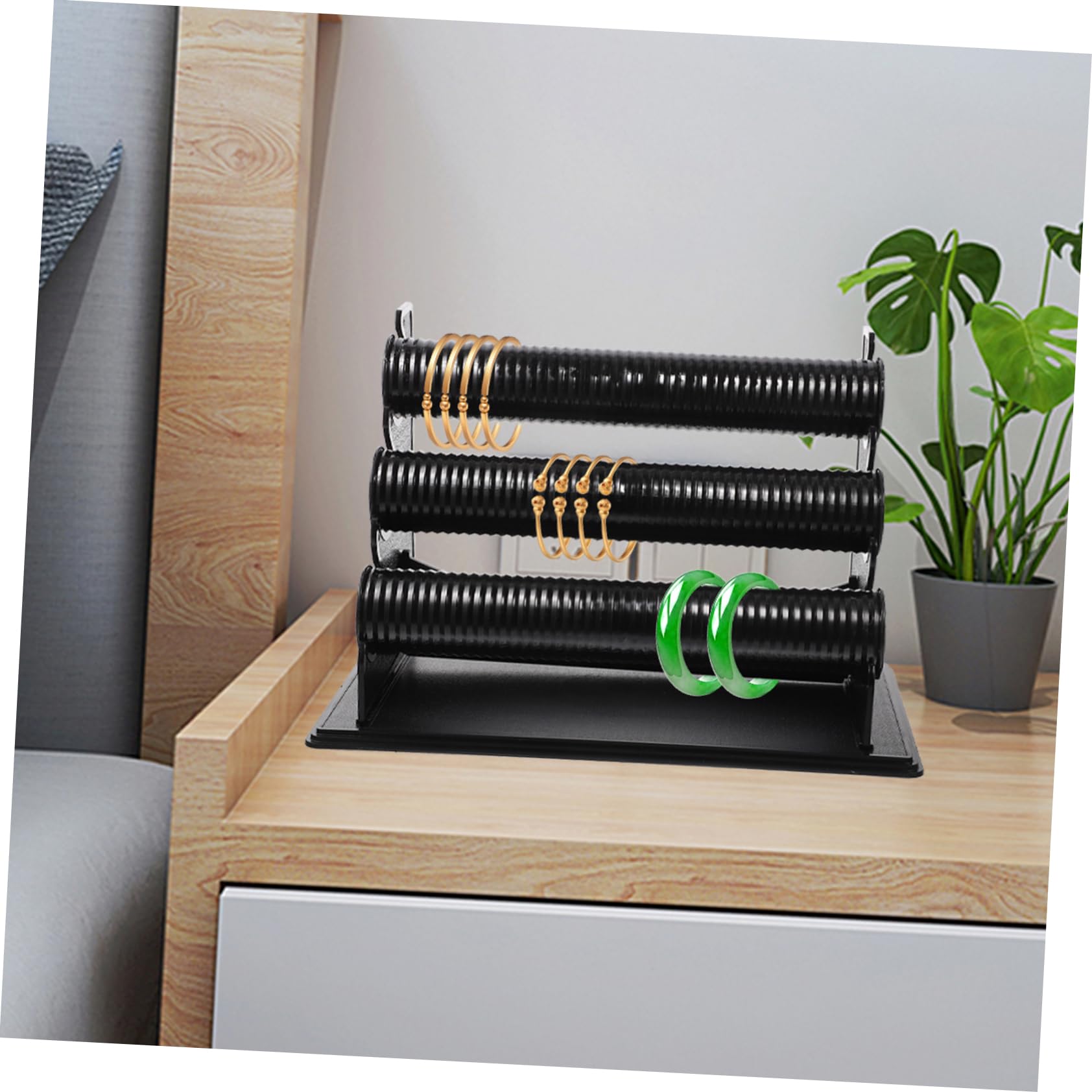 Homoyoyo Organizador de Pulseras y Relojes Soporte Desmontable de Pvc Negro, Estante de Exhibición de 3 Niveles Adecuado para Dormitorio y Baño