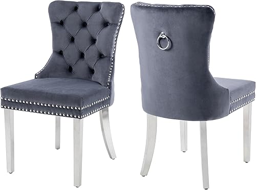 Miniatura 38 de Nikki Collection - Juego de 6 sillas de comedor de terciopelo con patas de madera y anillo de tracción, sillas laterales de lujo con ribete de Negro