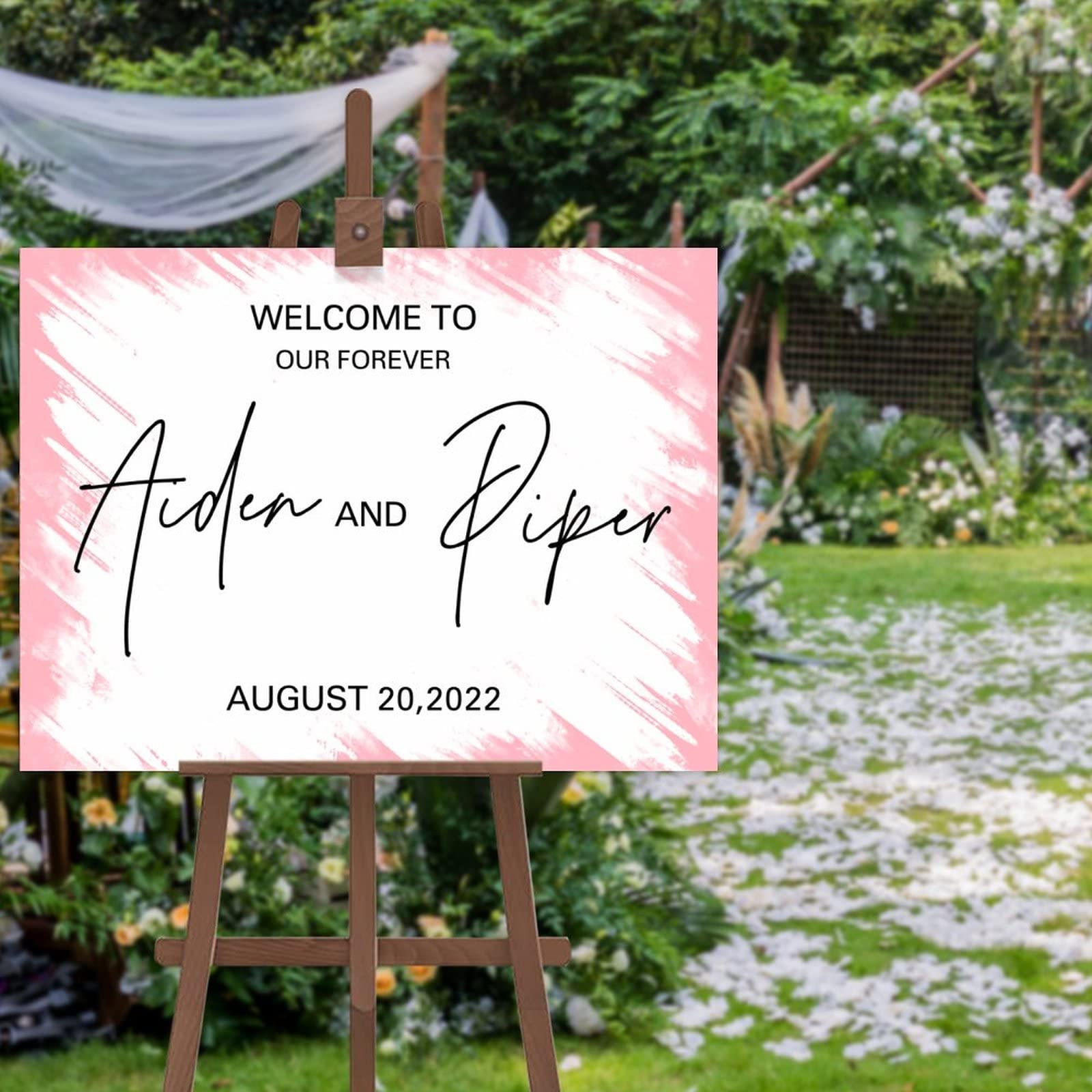 Panneau bienvenue mariage personnalisé 30x45cm avec prénoms en calligraphie chic
