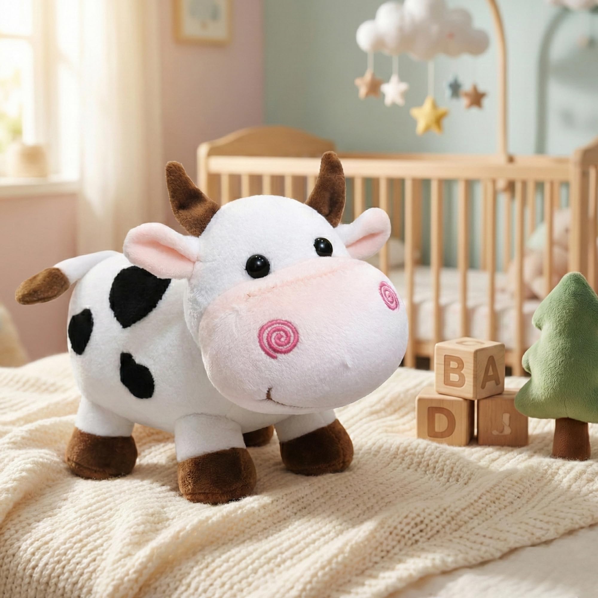 Kidology Cute Cow Plush Soft Toy | Ultra Soft & Huggable Stuffed Animal for Kids | Cuddly Cow Toy for Boys & Girls | Perfect Birthday, Baby Shower & Valentine’s Gift | White Cow with Heart Spots
