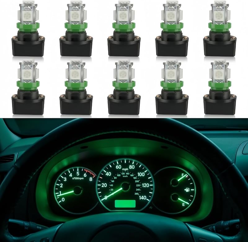 Lâmpada LED verde T10 194 168 WLJH com soquete PC194 para painel – Kit com 10 unidades