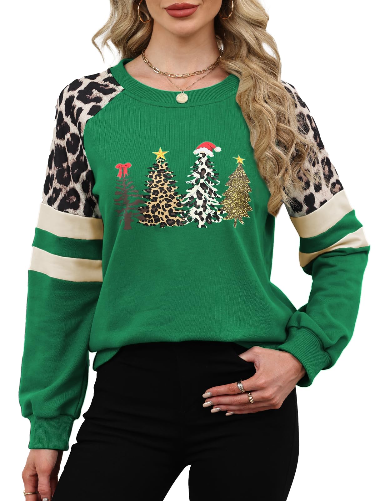 Quatrefox Sweatshirt Damen Baumwolle Leopard Shirt Langarm Tshirt Frauen Oberteile Lässige Baumwolle Rundhals Farbblock Leicht Tunika für Herbst Frühling Winter
