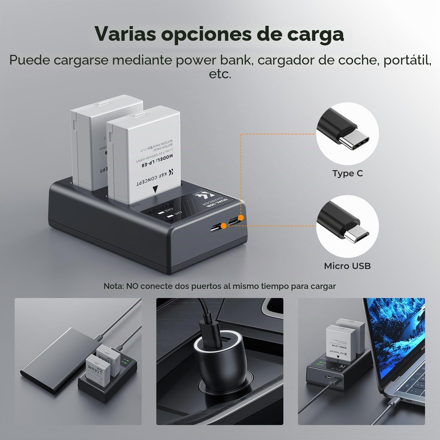 K&F CONCEPT Batería LP-E8 y cargador de batería de doble ranura para cámaras digitales Canon EOS Rebel T3i T2i T4i T5i, EOS 600D 550D 650D 700D, Kiss X4 X5 X6 X7, LC-E8E